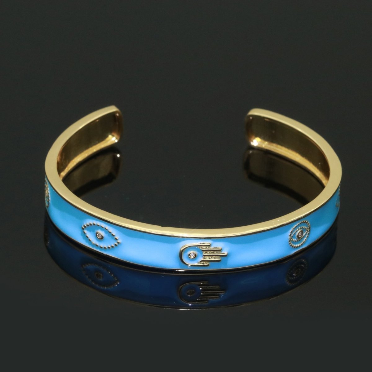 Open Adjustable Bracelet Enamel Hamsa Hand Bangle Bracelet Wholesale Stacking Gold Bracelet Fashion Jewelry | WA-130 to WA-139 Clearance Pricing