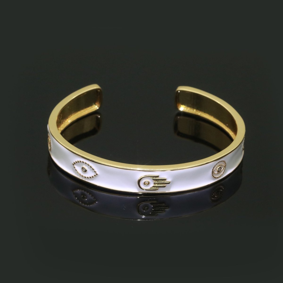 Open Adjustable Bracelet Enamel Hamsa Hand Bangle Bracelet Wholesale Stacking Gold Bracelet Fashion Jewelry | WA-130 to WA-139 Clearance Pricing