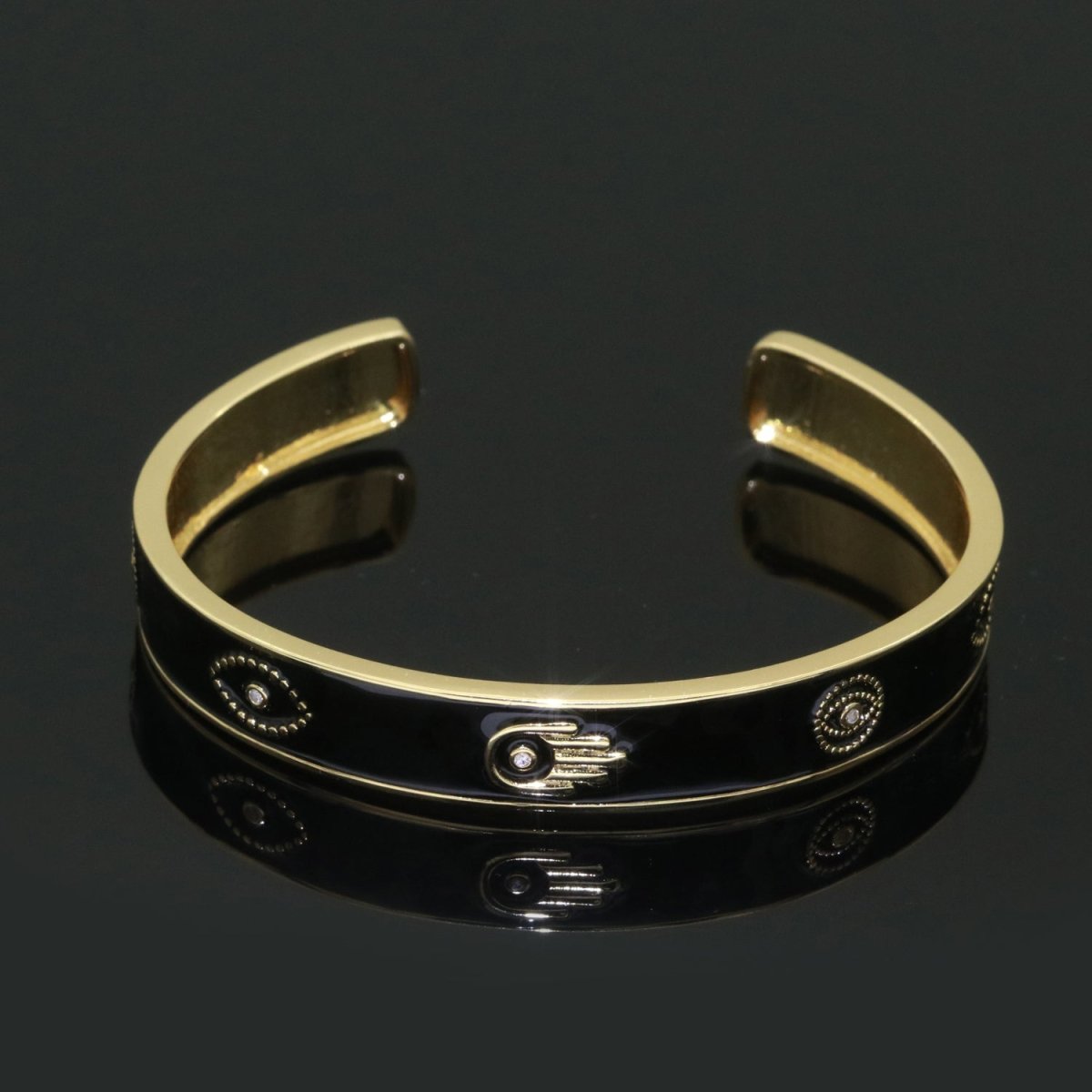 Open Adjustable Bracelet Enamel Hamsa Hand Bangle Bracelet Wholesale Stacking Gold Bracelet Fashion Jewelry | WA-130 to WA-139 Clearance Pricing
