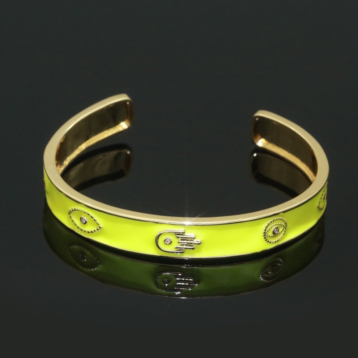 Open Adjustable Bracelet Enamel Hamsa Hand Bangle Bracelet Wholesale Stacking Gold Bracelet Fashion Jewelry | WA-130 to WA-139 Clearance Pricing