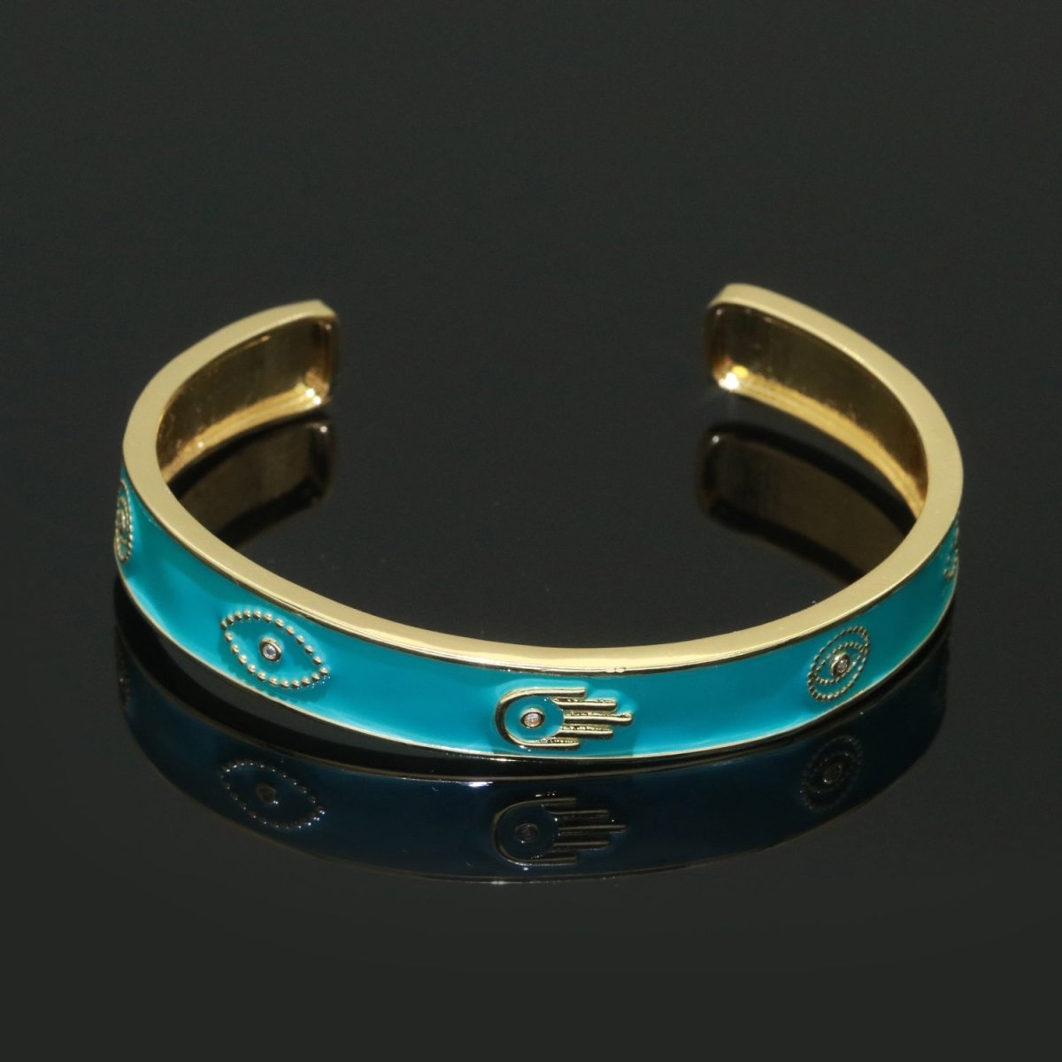 Open Adjustable Bracelet Enamel Hamsa Hand Bangle Bracelet Wholesale Stacking Gold Bracelet Fashion Jewelry | WA-130 to WA-139 Clearance Pricing