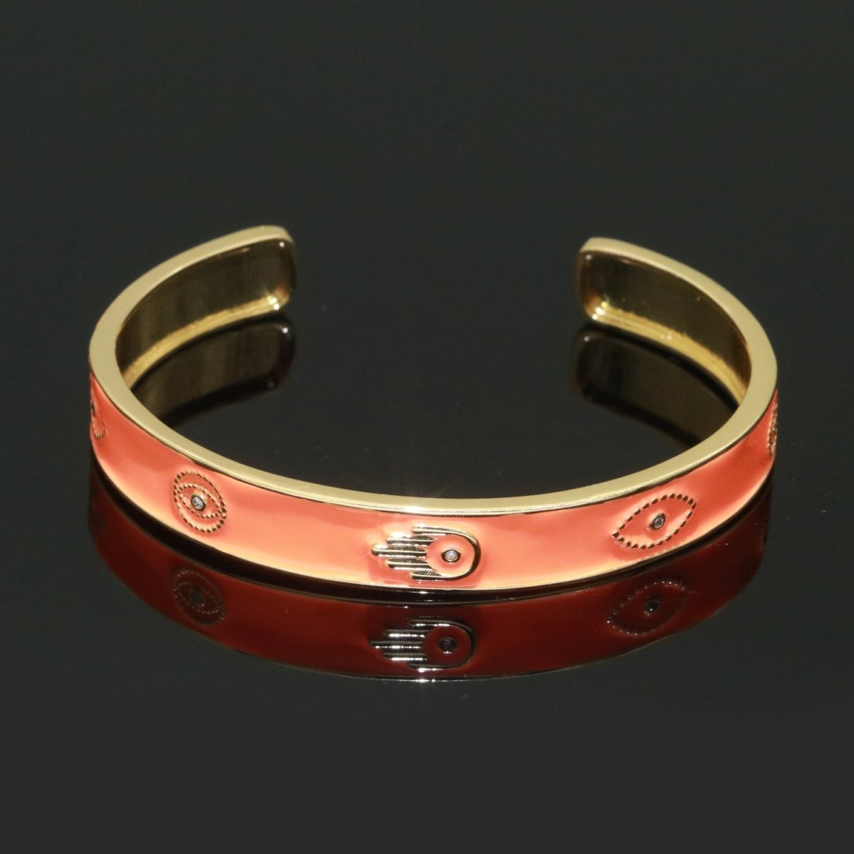 Open Adjustable Bracelet Enamel Hamsa Hand Bangle Bracelet Wholesale Stacking Gold Bracelet Fashion Jewelry | WA-130 to WA-139 Clearance Pricing
