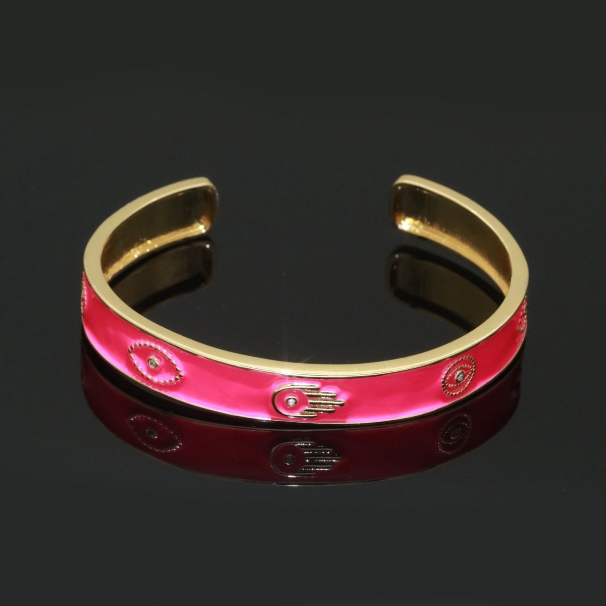Open Adjustable Bracelet Enamel Hamsa Hand Bangle Bracelet Wholesale Stacking Gold Bracelet Fashion Jewelry | WA-130 to WA-139 Clearance Pricing