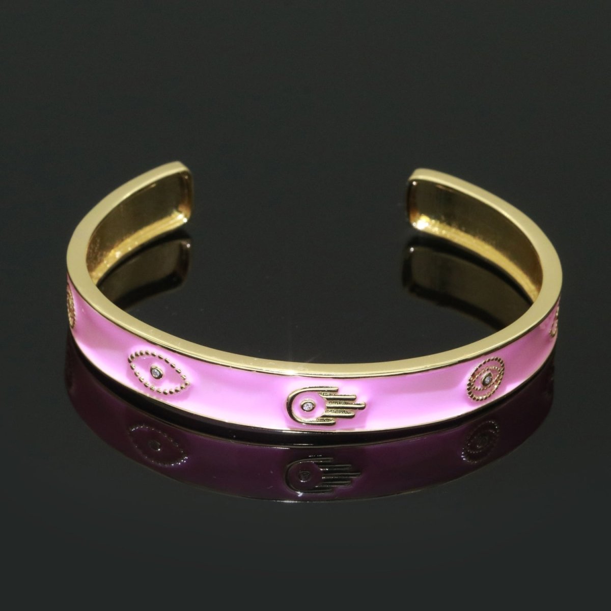 Open Adjustable Bracelet Enamel Hamsa Hand Bangle Bracelet Wholesale Stacking Gold Bracelet Fashion Jewelry | WA-130 to WA-139 Clearance Pricing