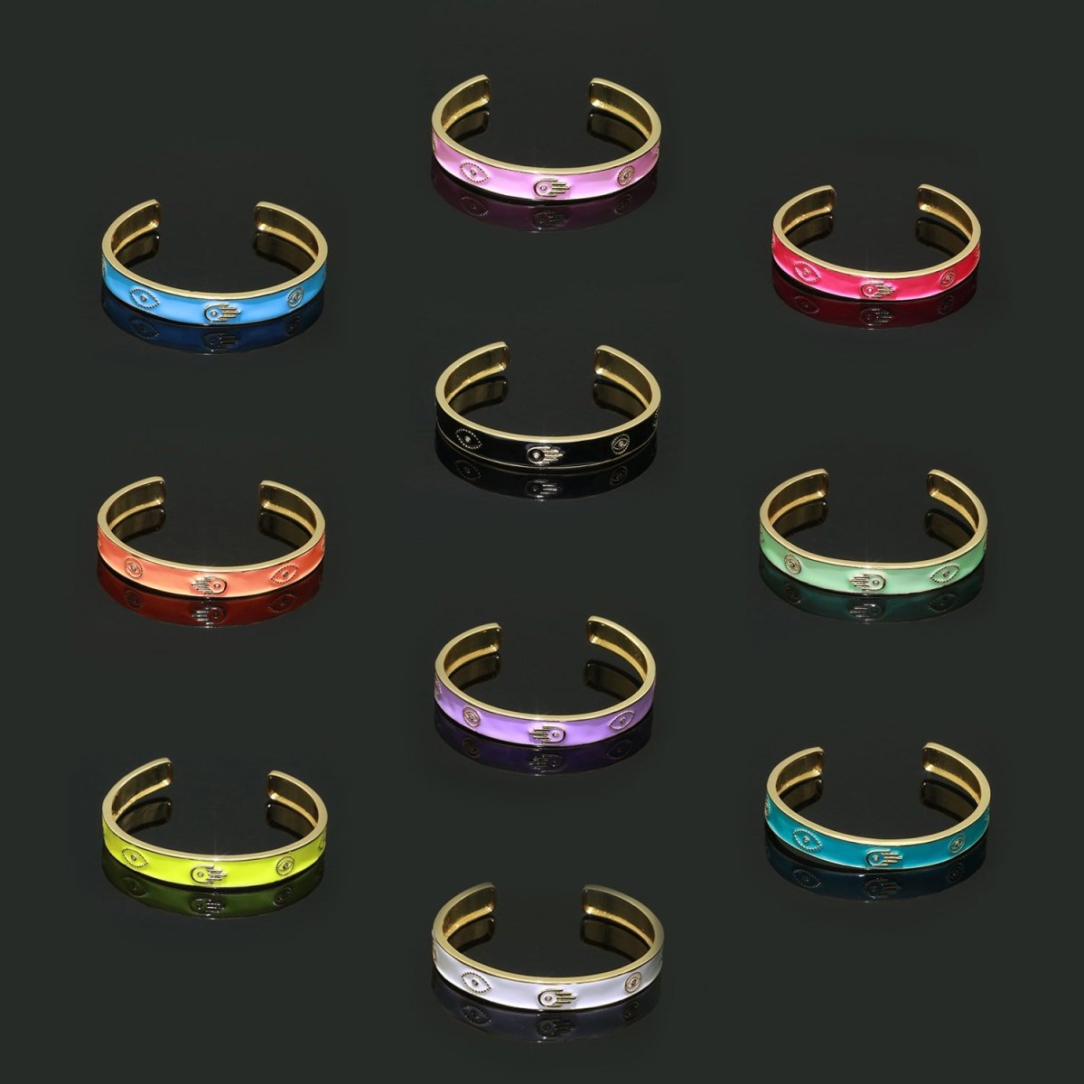 Open Adjustable Bracelet Enamel Hamsa Hand Bangle Bracelet Wholesale Stacking Gold Bracelet Fashion Jewelry | WA-130 to WA-139 Clearance Pricing