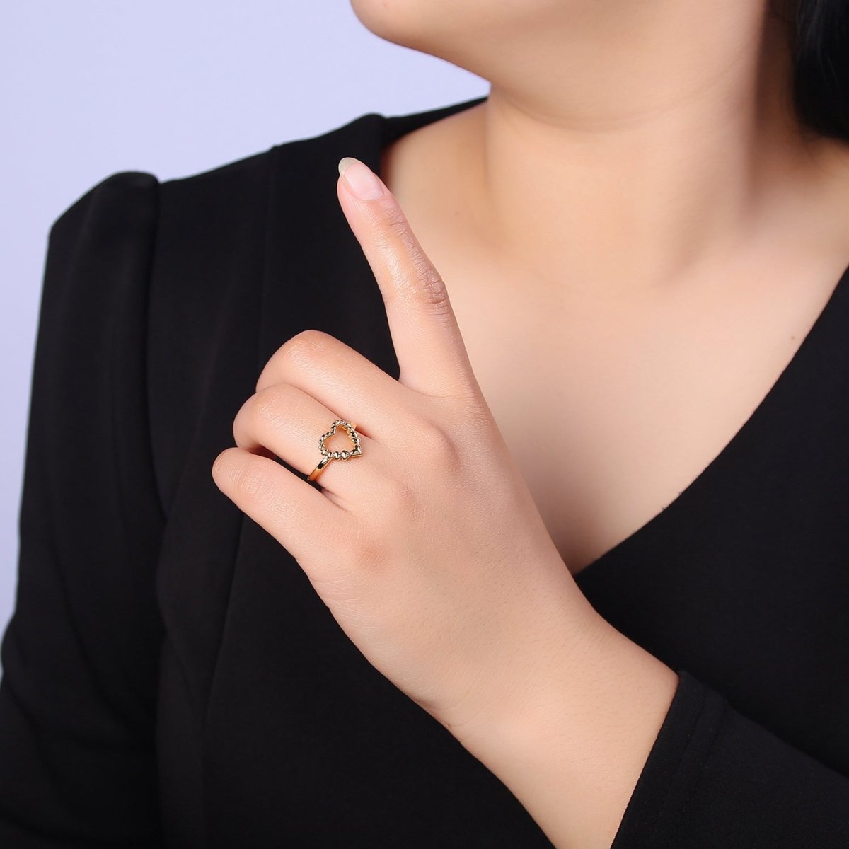 Open Heart Gold Ring Adjustable O-2167 - DLUXCA