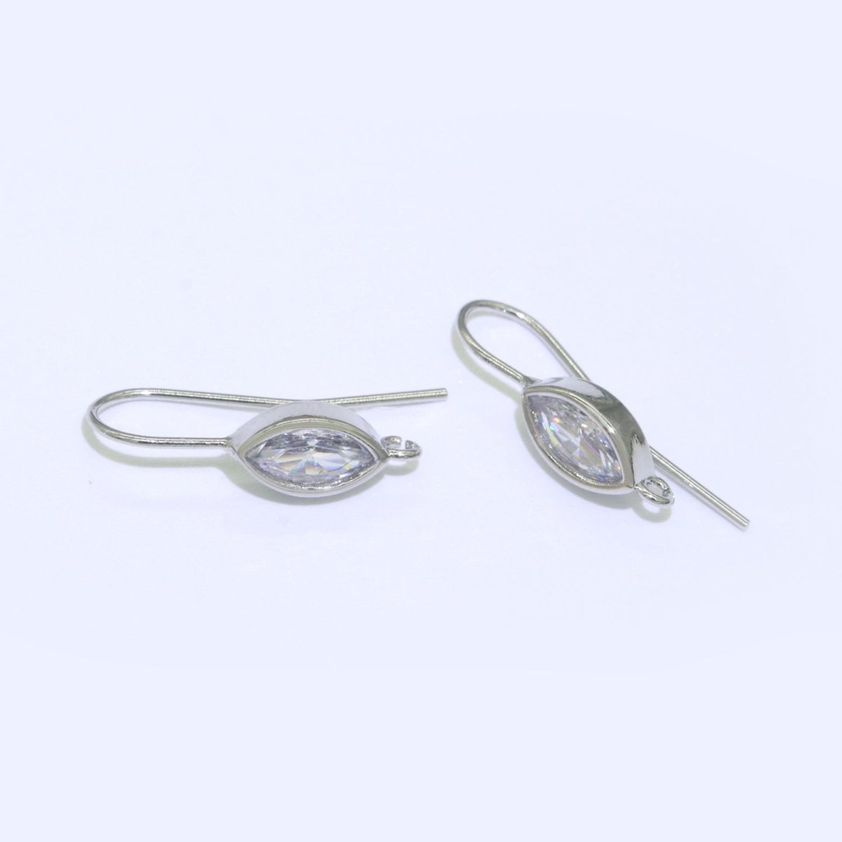 Open Link French Hook Earrings in Gold, Fish Hook Earring Eye CZ Earring Minimalist Jewelry Making Supply L-496 L-497