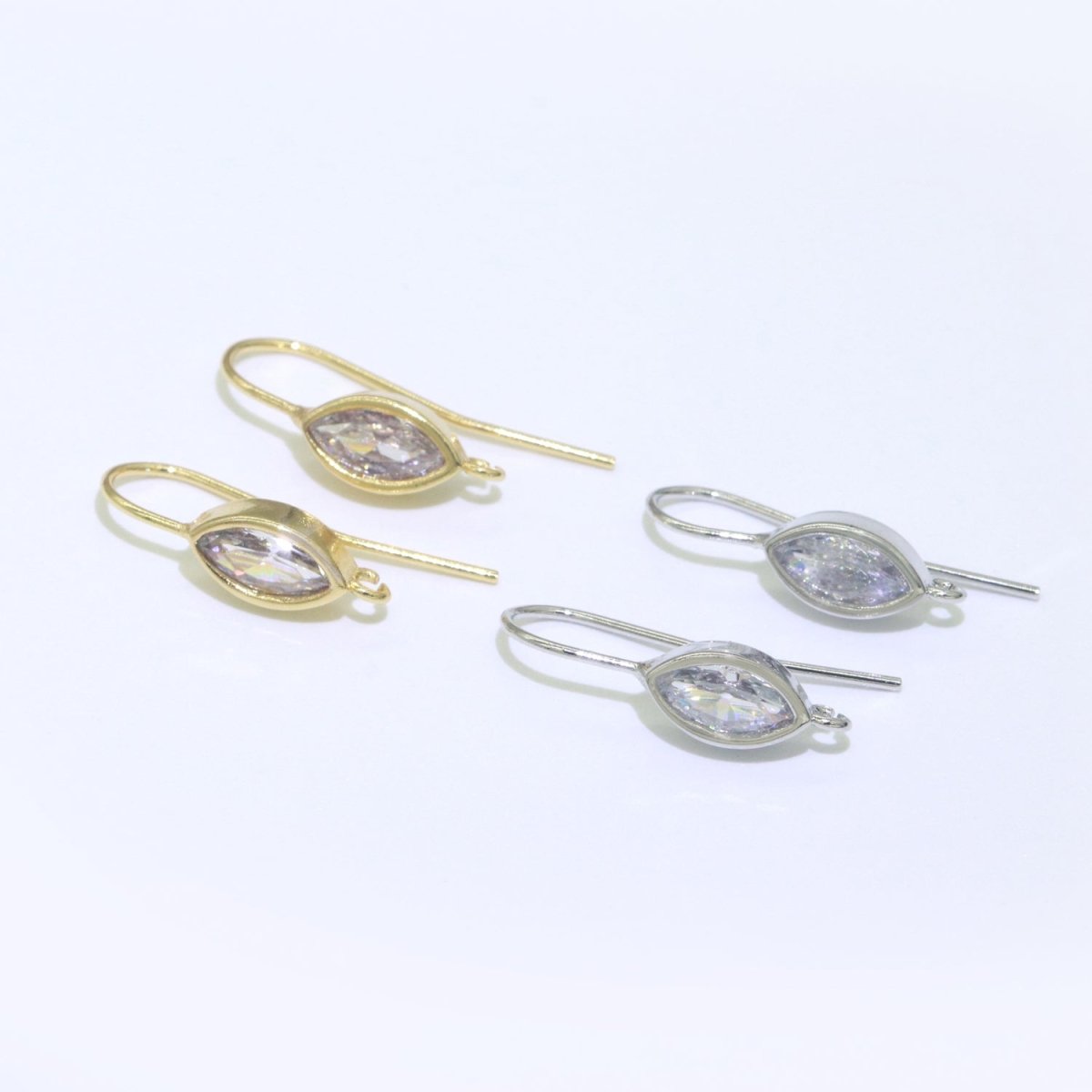 Open Link French Hook Earrings in Gold, Fish Hook Earring Eye CZ Earring Minimalist Jewelry Making Supply L-496 L-497
