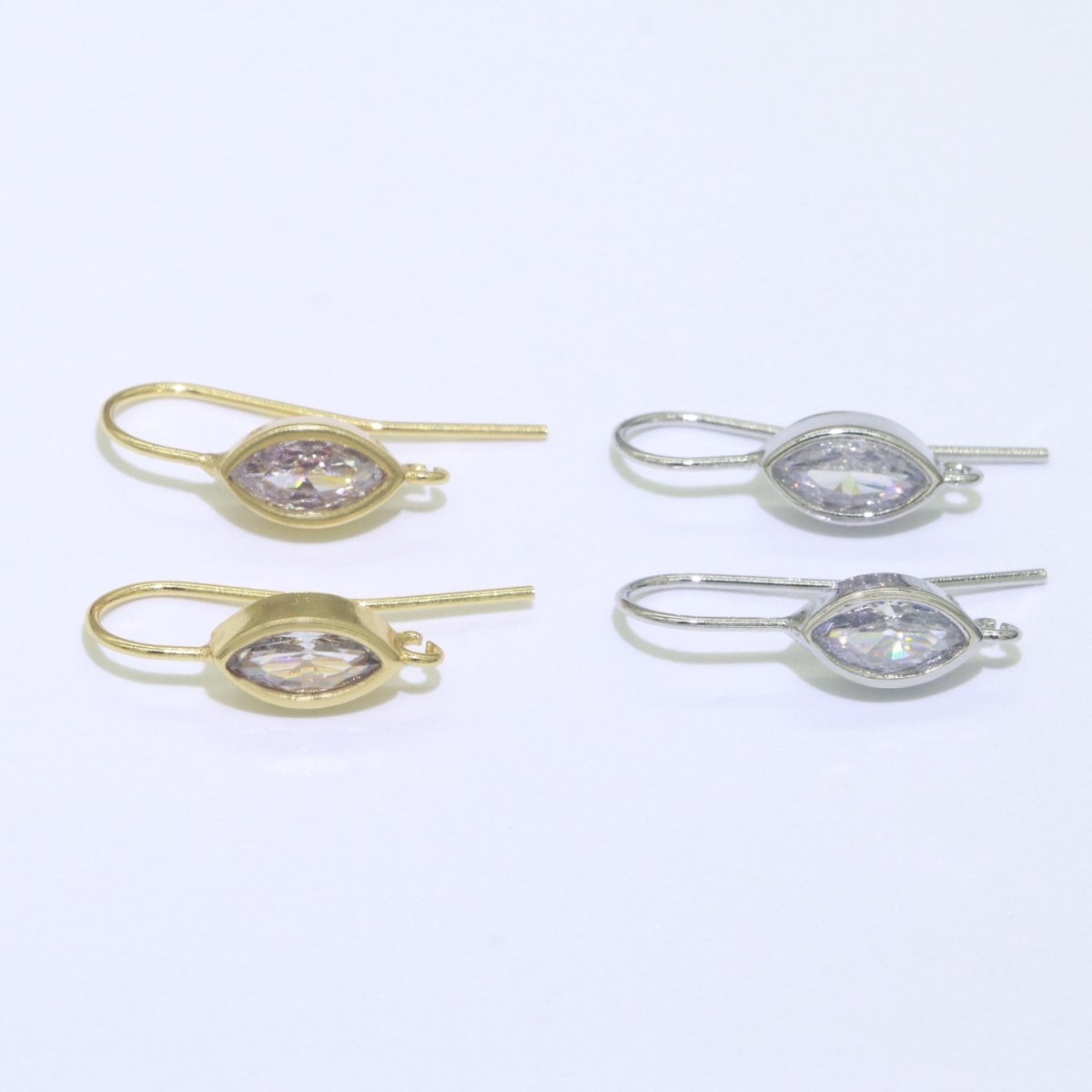 Open Link French Hook Earrings in Gold, Fish Hook Earring Eye CZ Earring Minimalist Jewelry Making Supply L-496 L-497
