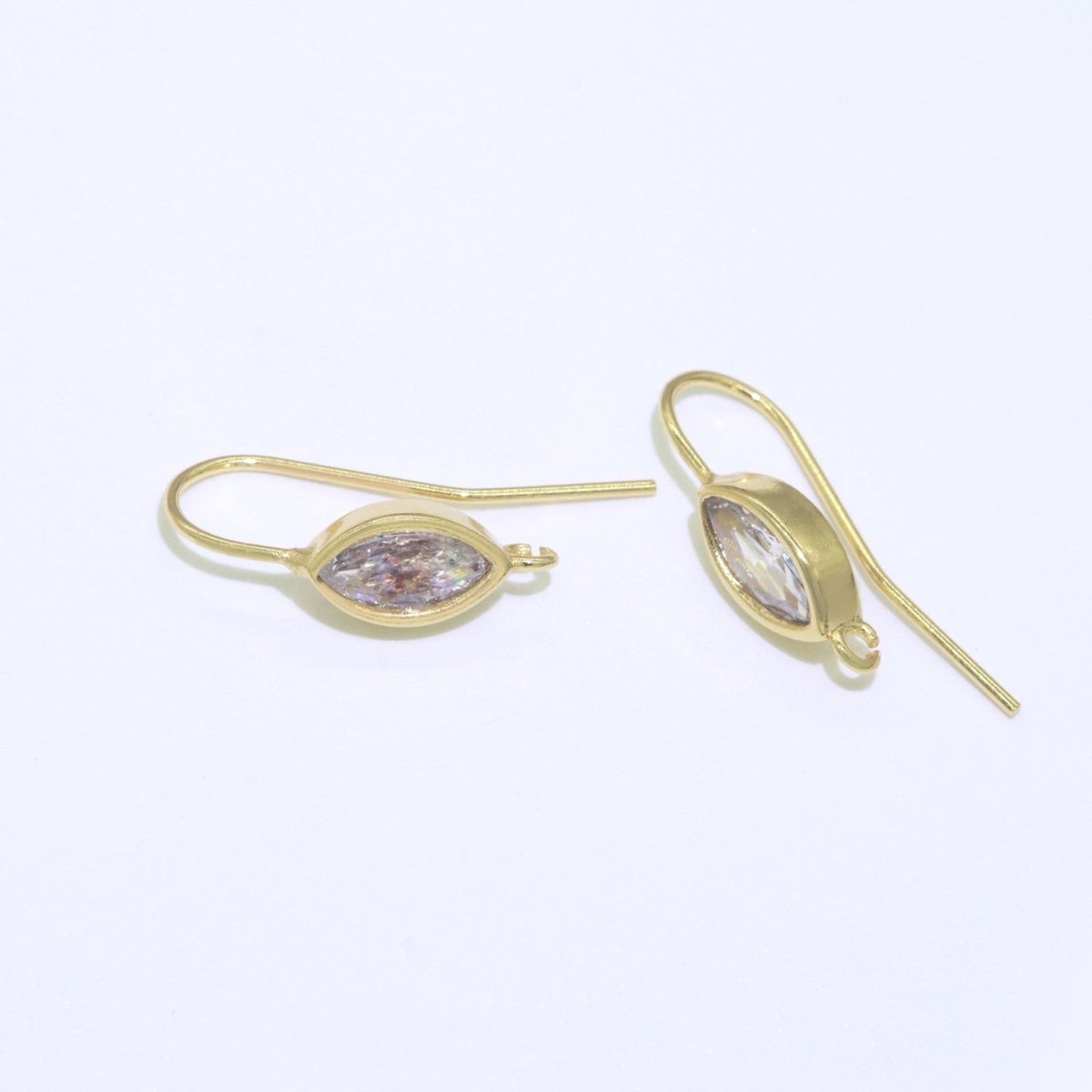 Open Link French Hook Earrings in Gold, Fish Hook Earring Eye CZ Earring Minimalist Jewelry Making Supply L-496 L-497