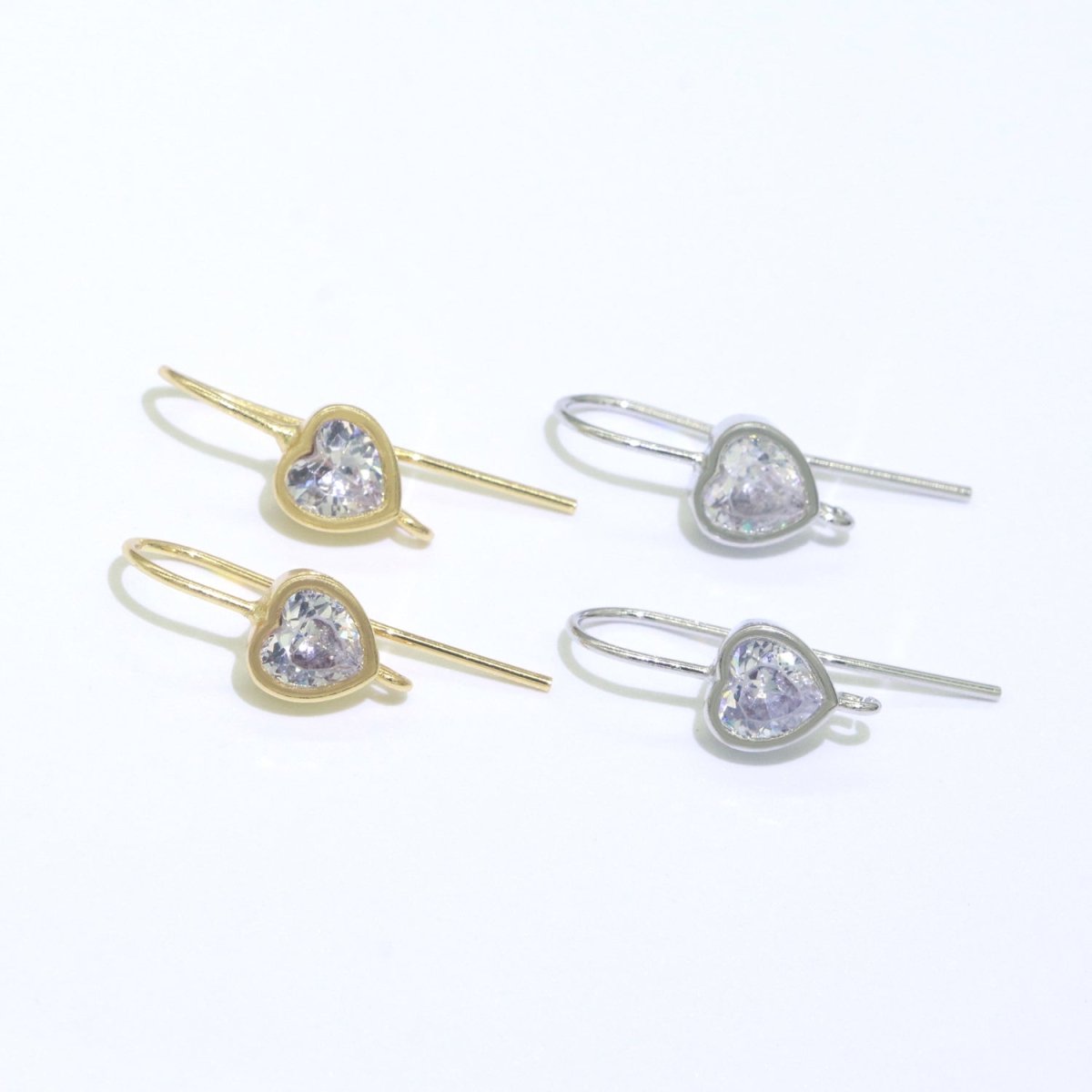 Open Link French Hook Earrings in Gold, Fish Hook Earring Heart CZ Earring Minimalist Jewelry Making Supply L-494 L-495