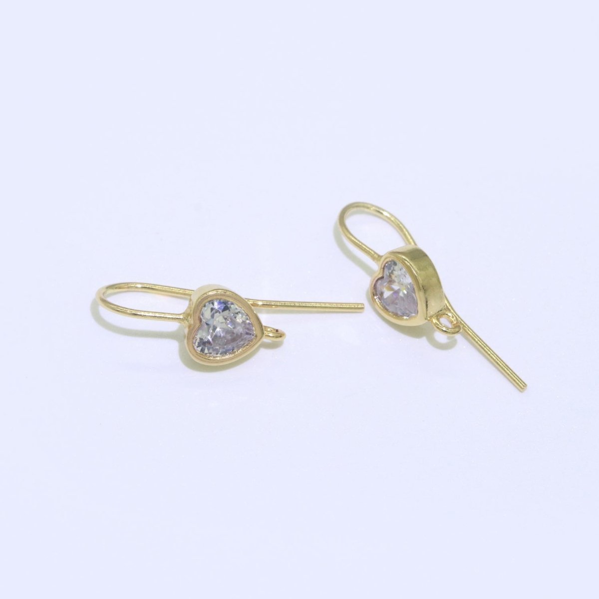 Open Link French Hook Earrings in Gold, Fish Hook Earring Heart CZ Earring Minimalist Jewelry Making Supply L-494 L-495