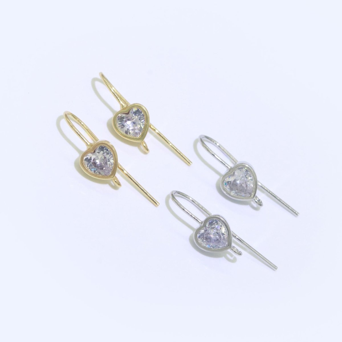 Open Link French Hook Earrings in Gold, Fish Hook Earring Heart CZ Earring Minimalist Jewelry Making Supply L-494 L-495