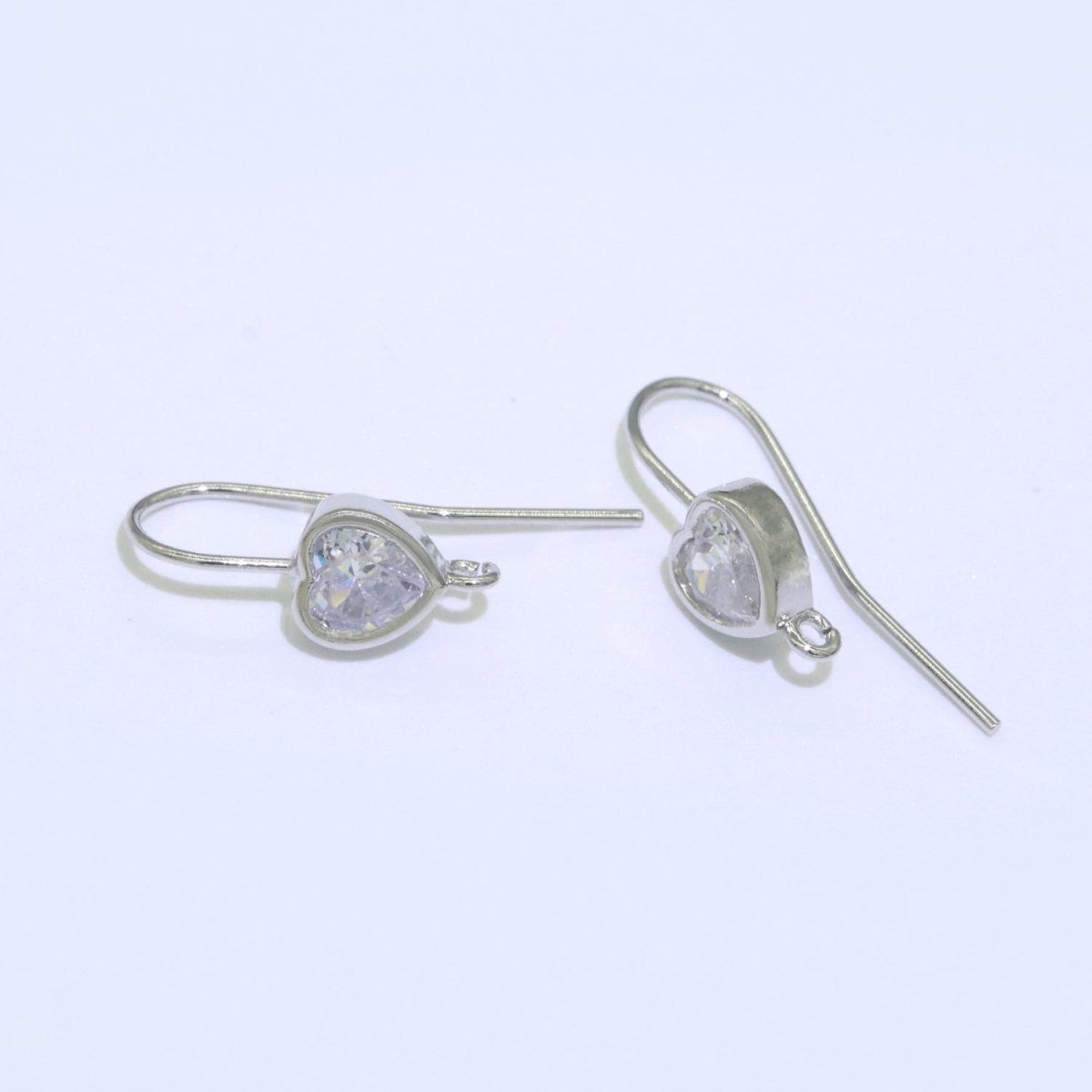 Open Link French Hook Earrings in Gold, Fish Hook Earring Heart CZ Earring Minimalist Jewelry Making Supply L-494 L-495