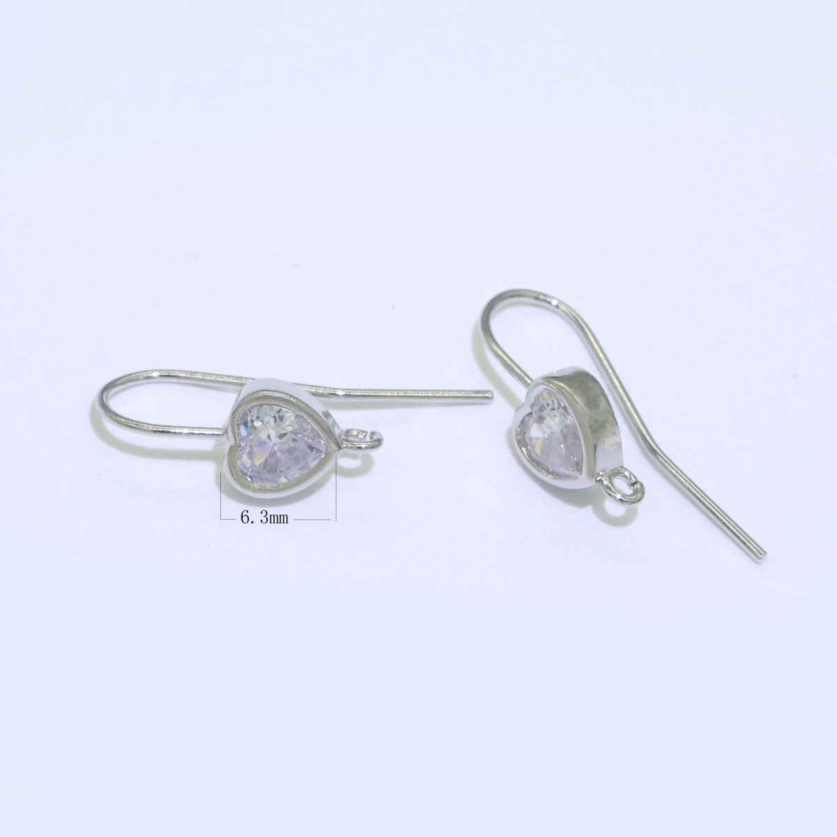 Open Link French Hook Earrings in Gold, Fish Hook Earring Heart CZ Earring Minimalist Jewelry Making Supply L-494 L-495