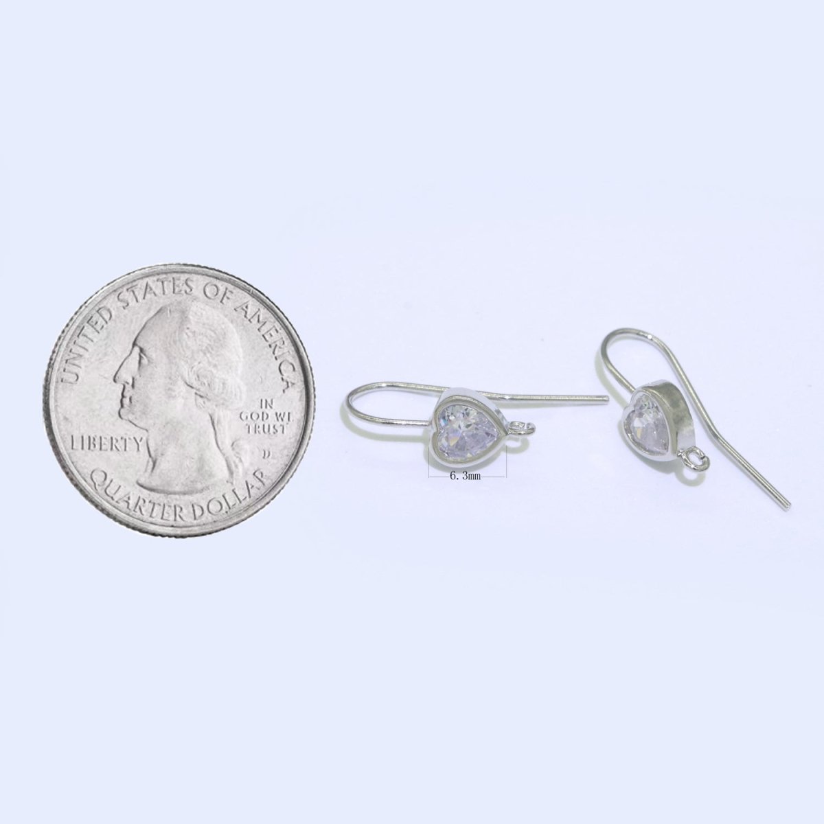 Open Link French Hook Earrings in Gold, Fish Hook Earring Heart CZ Earring Minimalist Jewelry Making Supply L-494 L-495