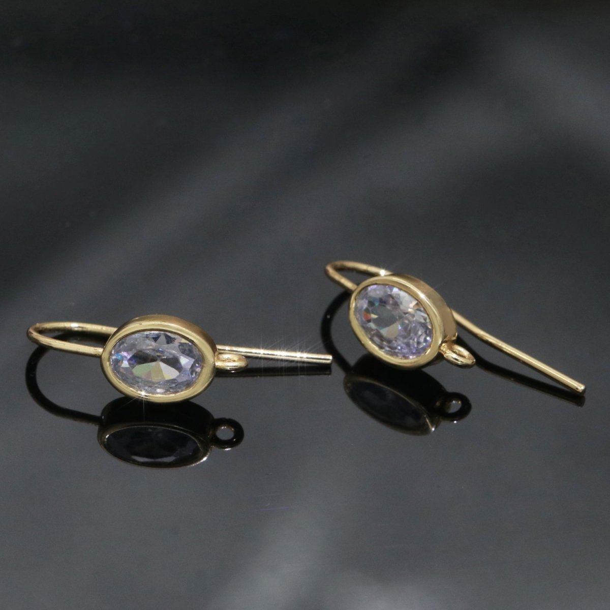 Open Link French Hook Earrings in Gold, Fish Hook Earring Tear Drop CZ Earring Minimalist Jewelry Making Supply L-498 L-499