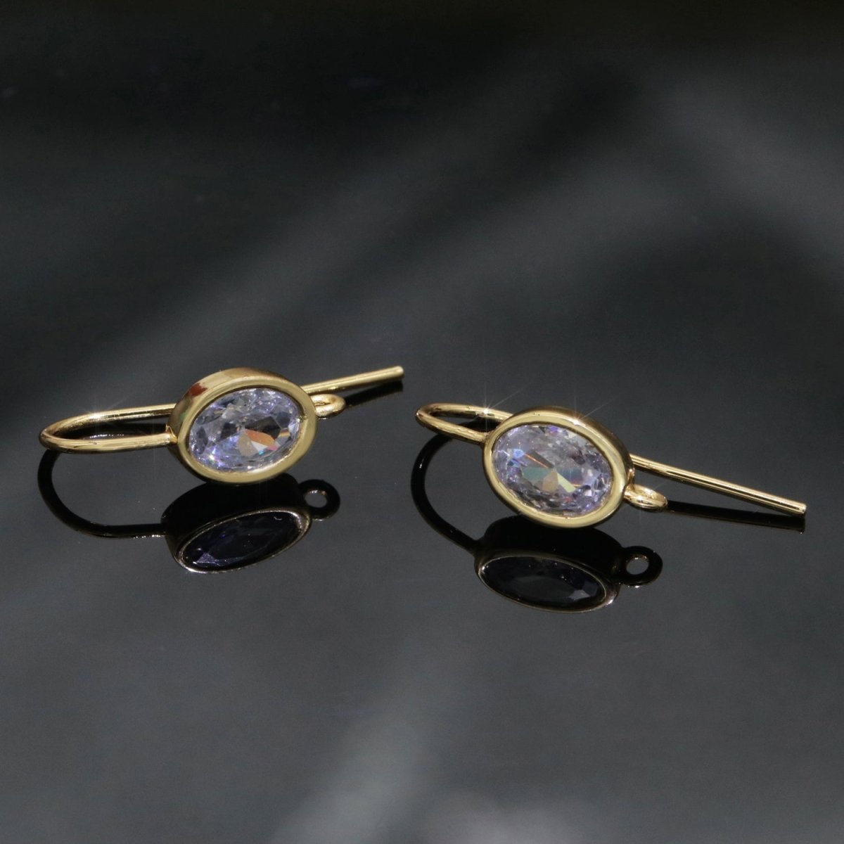 Open Link French Hook Earrings in Gold, Fish Hook Earring Tear Drop CZ Earring Minimalist Jewelry Making Supply L-498 L-499