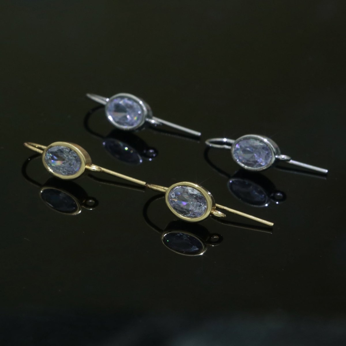 Open Link French Hook Earrings in Gold, Fish Hook Earring Tear Drop CZ Earring Minimalist Jewelry Making Supply L-498 L-499
