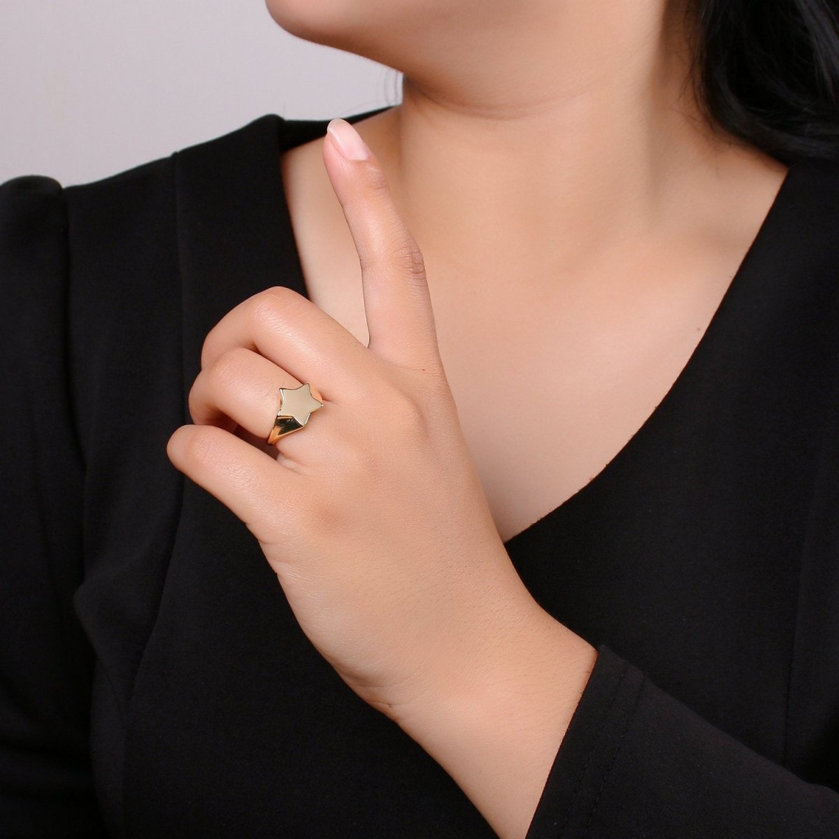 Open Ring Star Signet Gold Ring For Women Polaris Protection Ring Chunky Ring Statement Ring Gold Vermeil Celestial Jewelry R-122