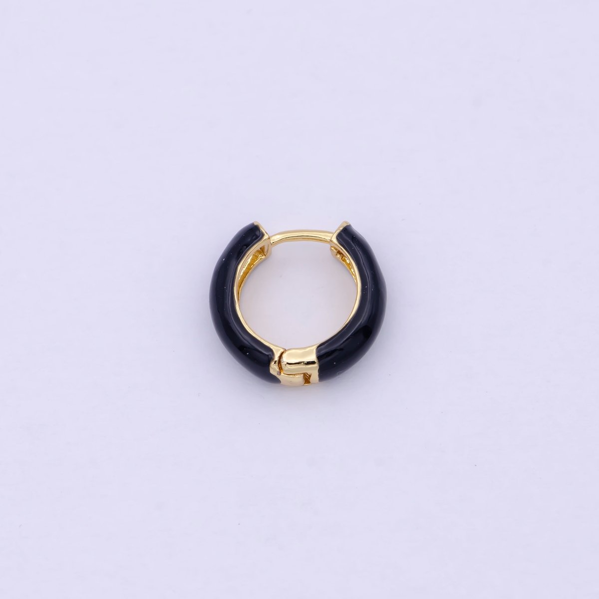 OS 1 Pair Gold Filled Black Enamel Huggie Hoop Earrings for Women Mini Hoops for Everyday Wear T-017 - DLUXCA
