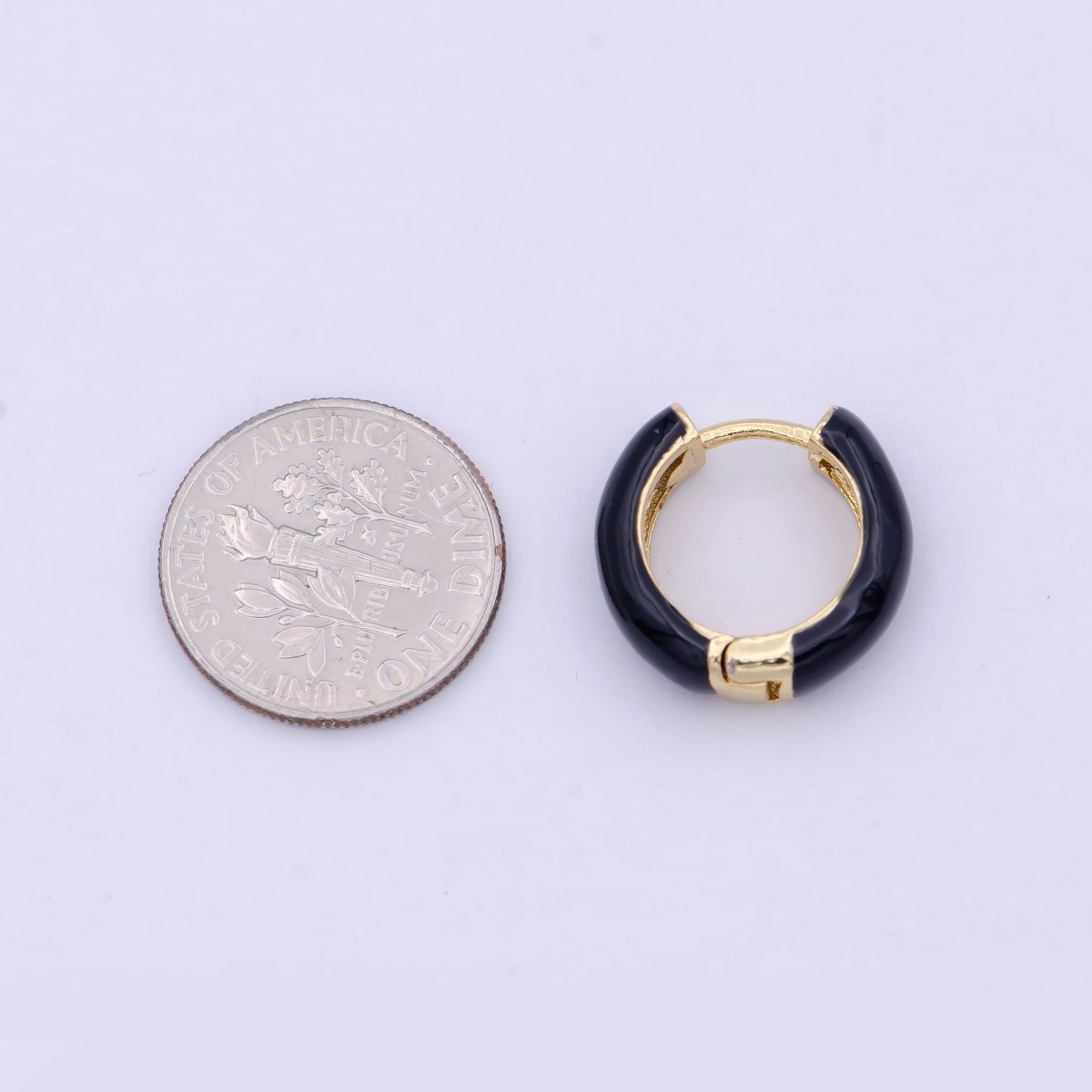 OS 1 Pair Gold Filled Black Enamel Huggie Hoop Earrings for Women Mini Hoops for Everyday Wear T-017 - DLUXCA