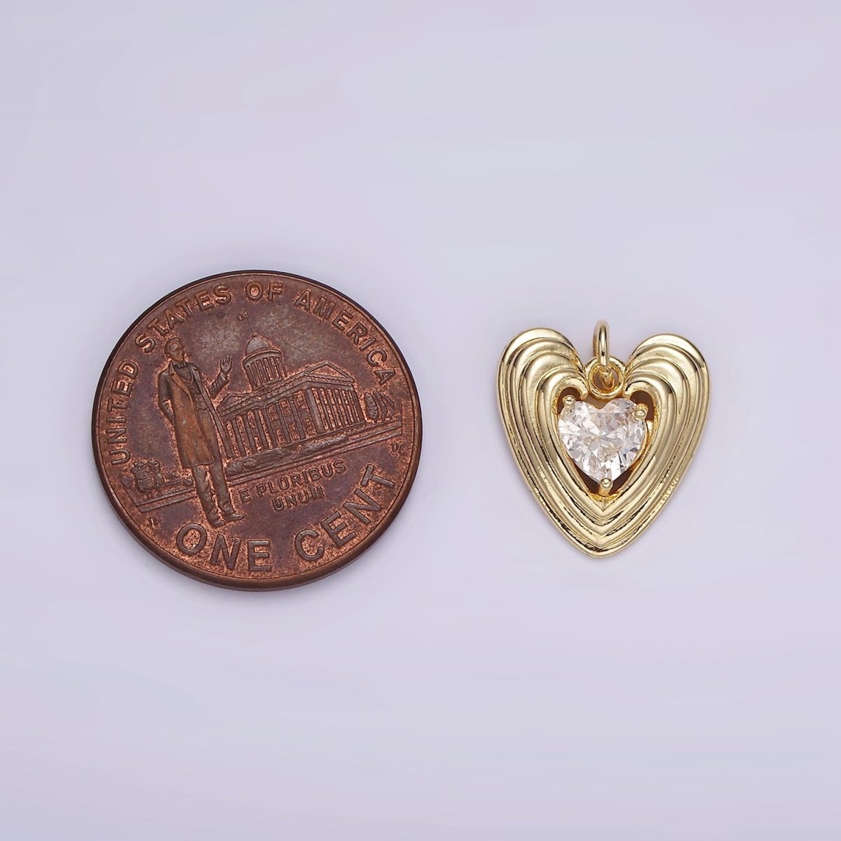 OS 14K Gold Filled 15mm Clear CZ Multiple Line Heart Charm | AG509 - DLUXCA