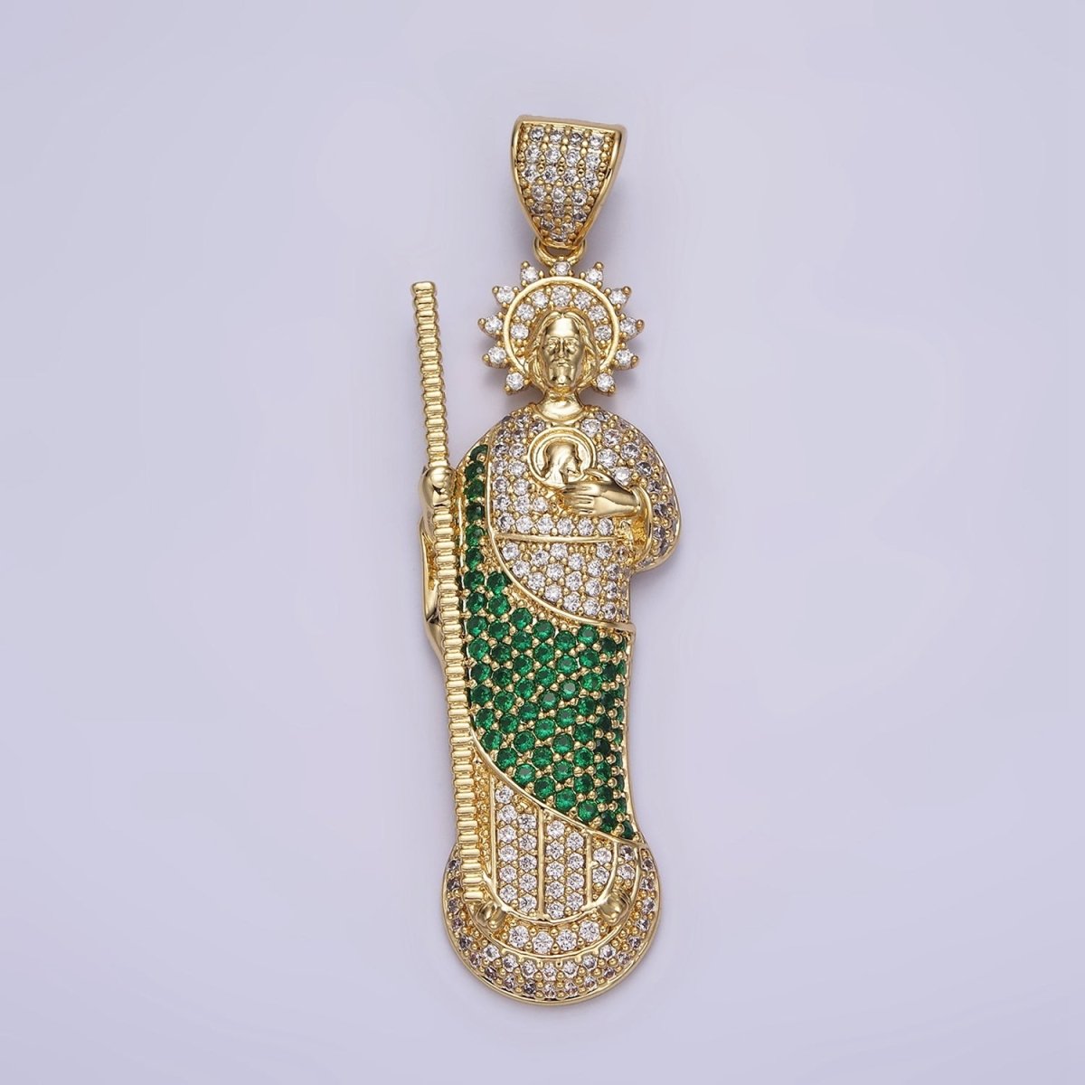 OS 14K Gold Filled 65mm Religious Saint Jude Green Robe Pendant | AA645 - DLUXCA