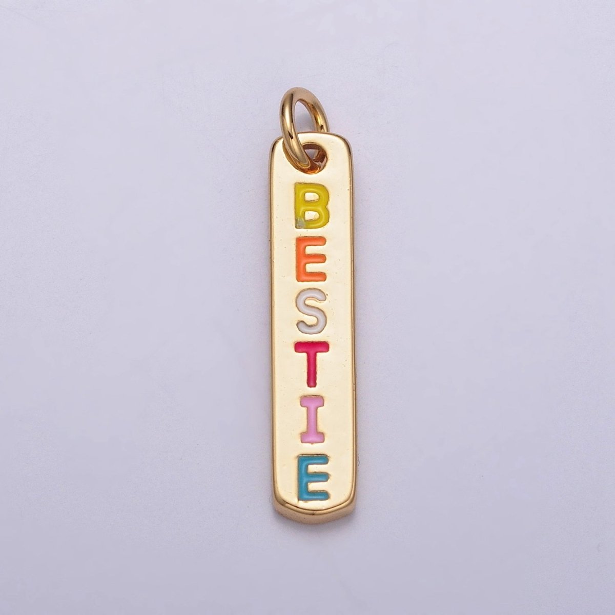 OS 14K Gold Filled "Bestie" Enamel Script Tag Charm For Friendship Jewelry | X-151