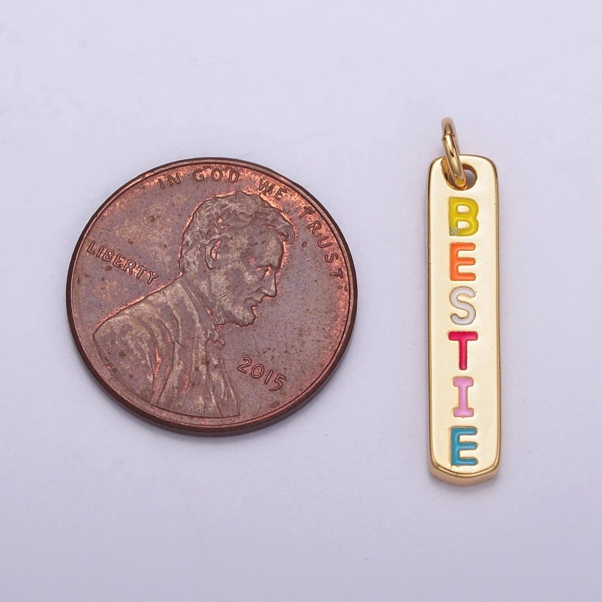 OS 14K Gold Filled "Bestie" Enamel Script Tag Charm For Friendship Jewelry | X-151