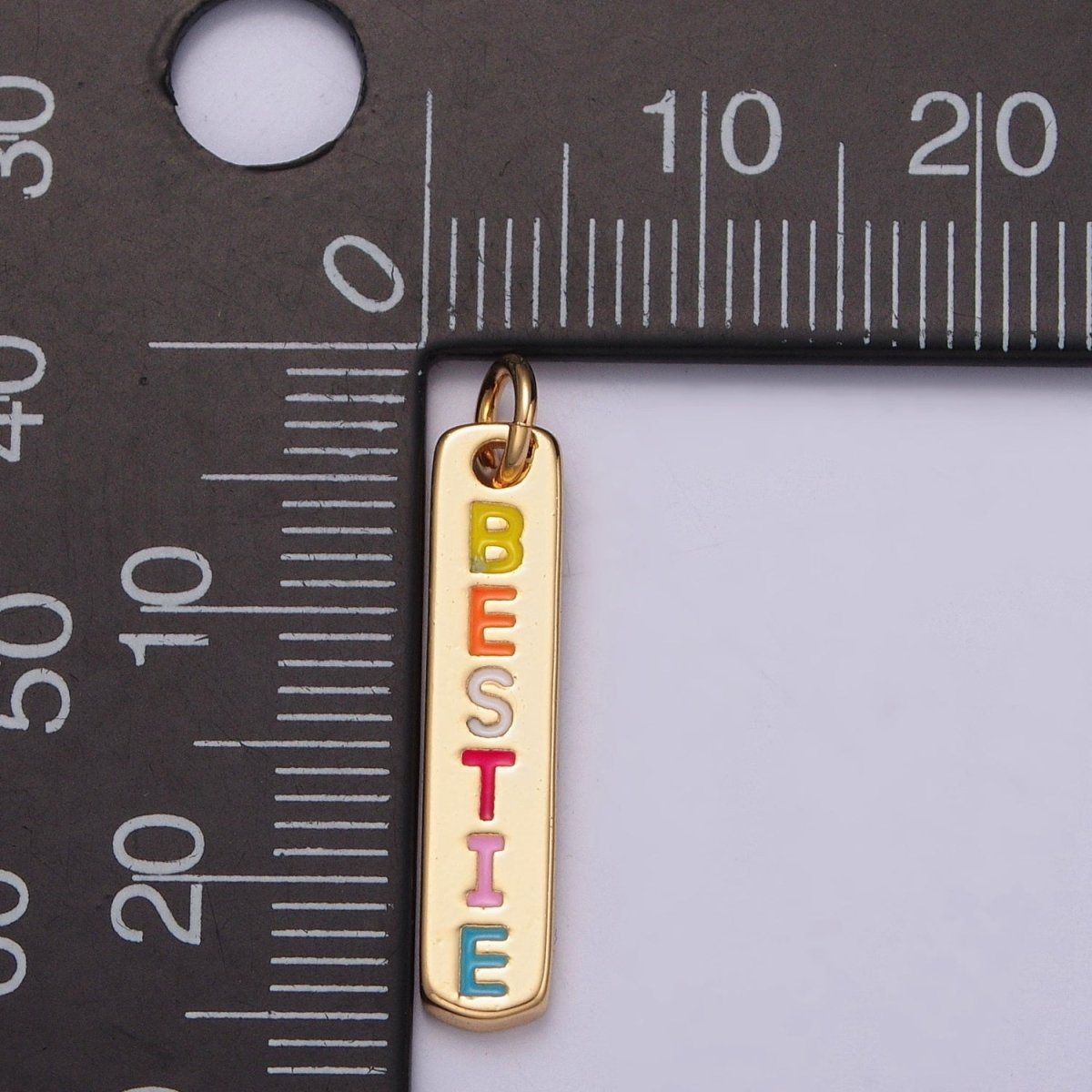 OS 14K Gold Filled "Bestie" Enamel Script Tag Charm For Friendship Jewelry | X-151