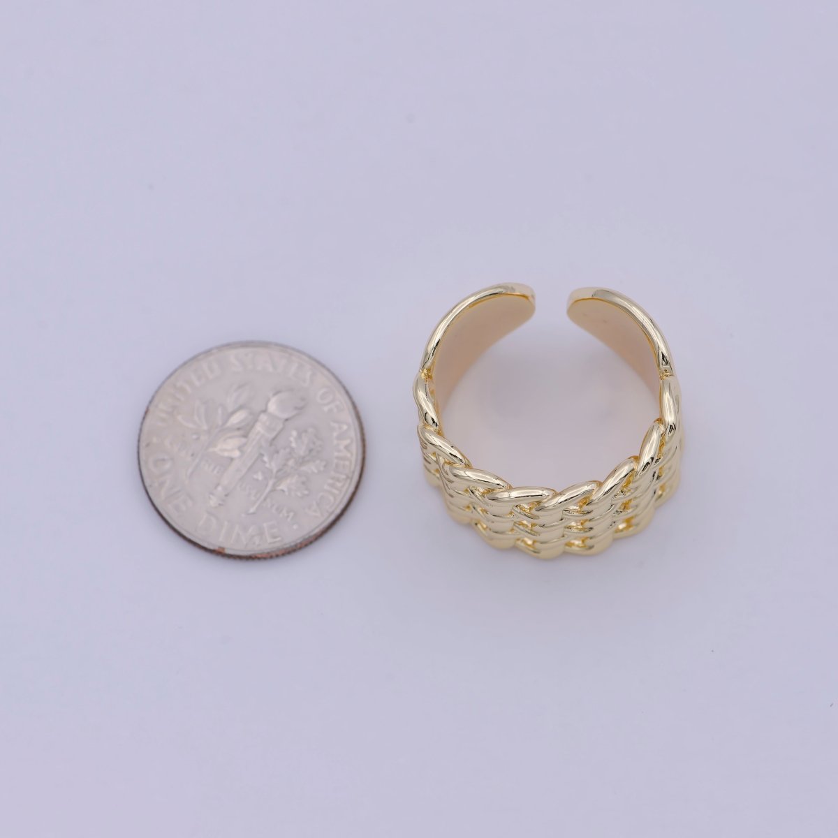 OS 14K Gold Filled Curb Chain Ring in Gold Triple Layer Link Ring • Stacking Ring • Statement Jewelry S-315