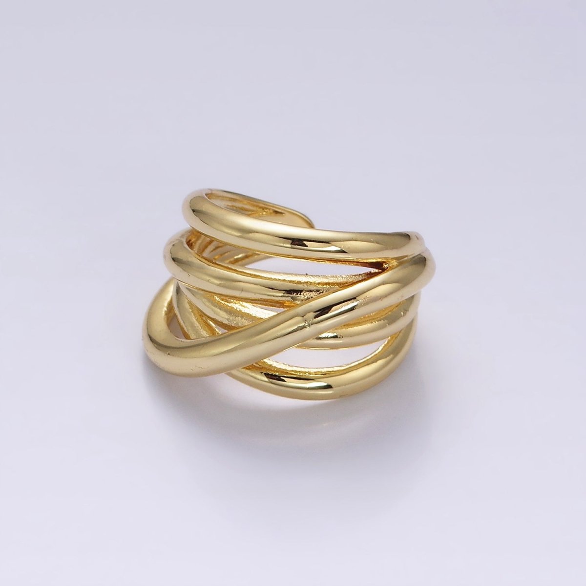 OS 14K Gold Filled Geometric Multiple Band Intertwined Statement Ring | U-095