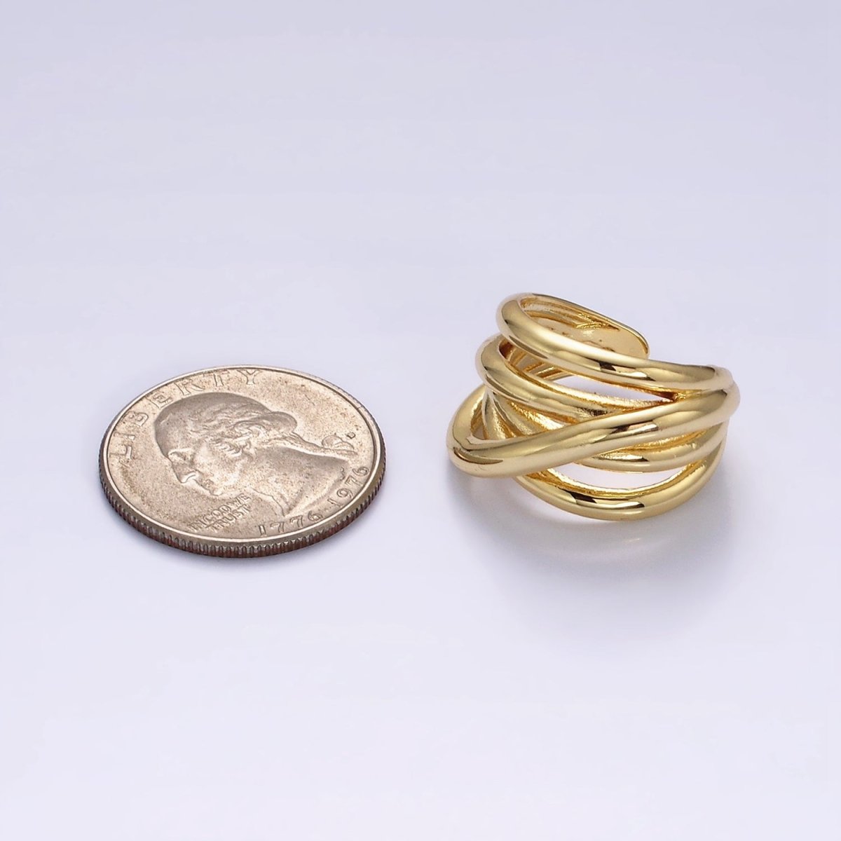 OS 14K Gold Filled Geometric Multiple Band Intertwined Statement Ring | U-095