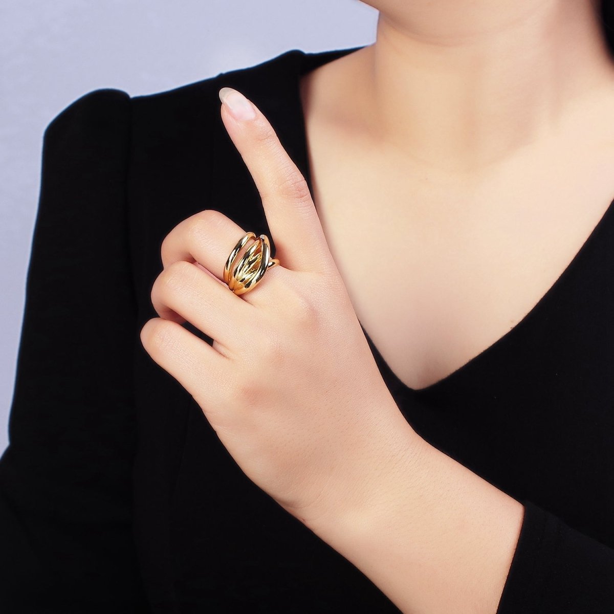OS 14K Gold Filled Geometric Multiple Band Intertwined Statement Ring | U-095