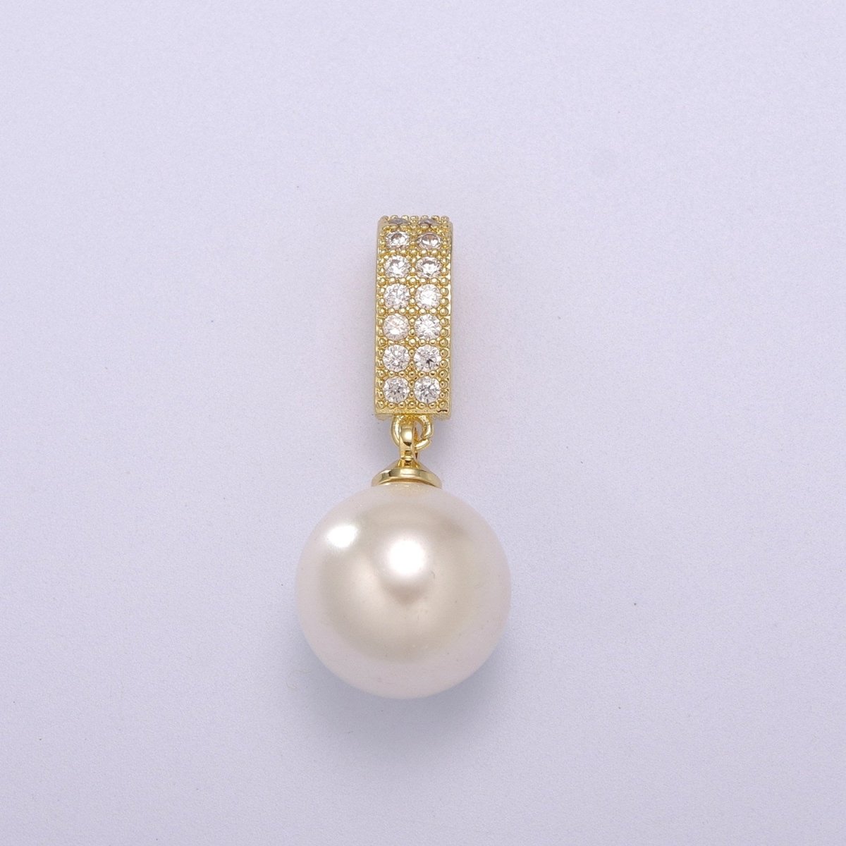 OS 14K Gold Filled Round White Pearl Micro Paved CZ Bail Pendant | N1384