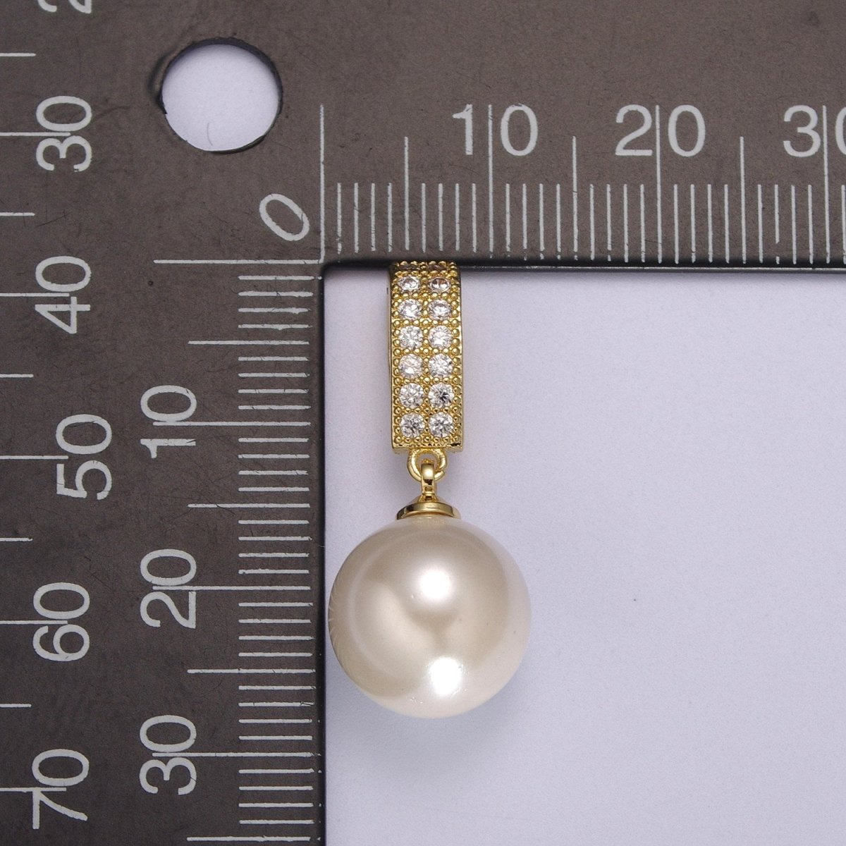 OS 14K Gold Filled Round White Pearl Micro Paved CZ Bail Pendant | N1384
