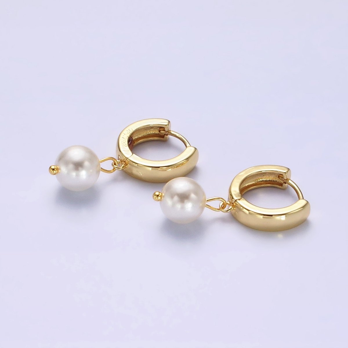 OS 14K Gold Filled Shell Pearl Drop Huggie Earrings Lever Back Hoop Earring | AE673 - DLUXCA