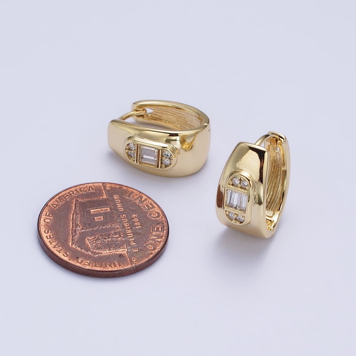 OS 14K Gold Filled Wide Oblong Clear CZ 15mm Wide Huggie Earrings | AB270 - DLUXCA