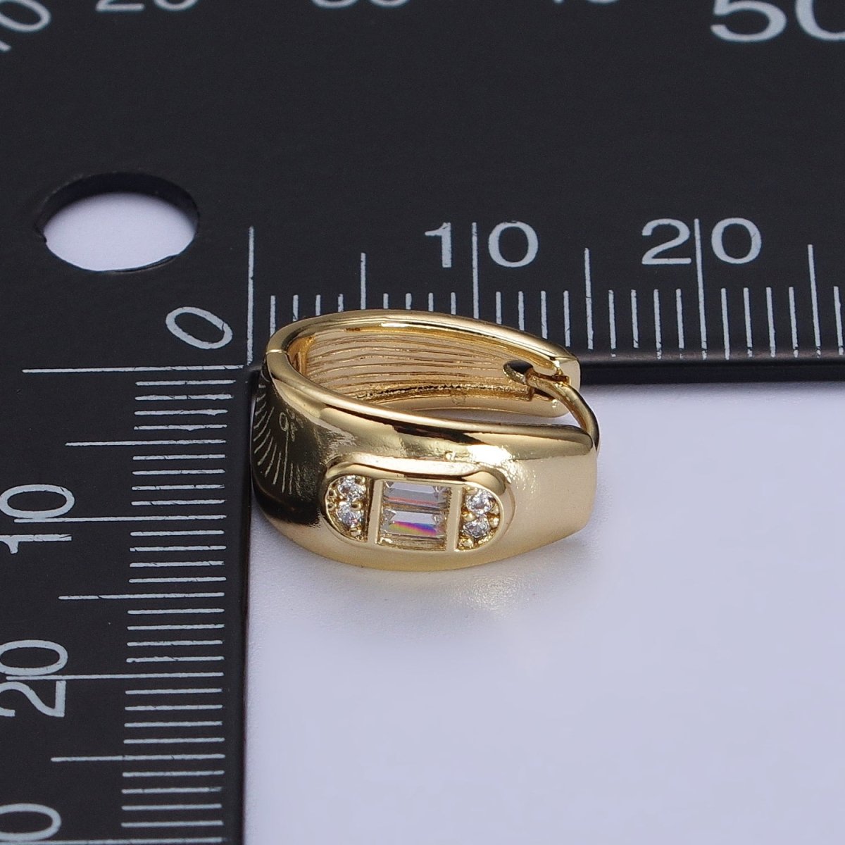 OS 14K Gold Filled Wide Oblong Clear CZ 15mm Wide Huggie Earrings | AB270 - DLUXCA