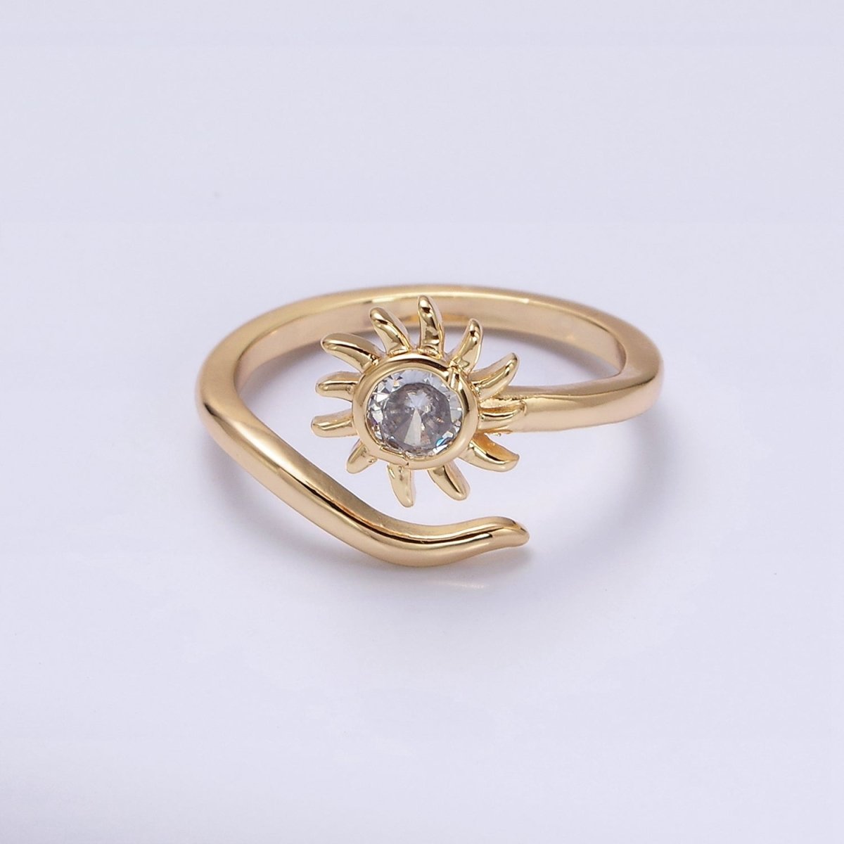 OS 16K Gold Filled Clear CZ Celestial Sun Ray  Open Adjustable Ring in Gold & Silver | O-1619 O-1620