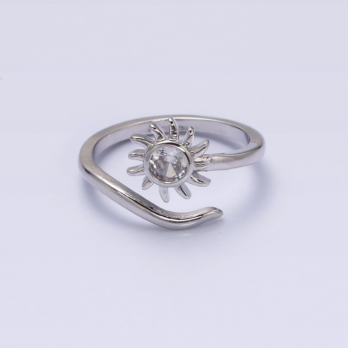 OS 16K Gold Filled Clear CZ Celestial Sun Ray  Open Adjustable Ring in Gold & Silver | O-1619 O-1620