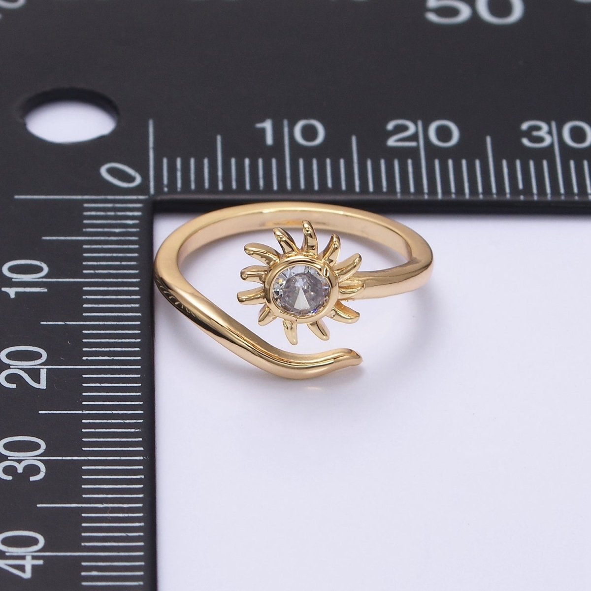 OS 16K Gold Filled Clear CZ Celestial Sun Ray  Open Adjustable Ring in Gold & Silver | O-1619 O-1620