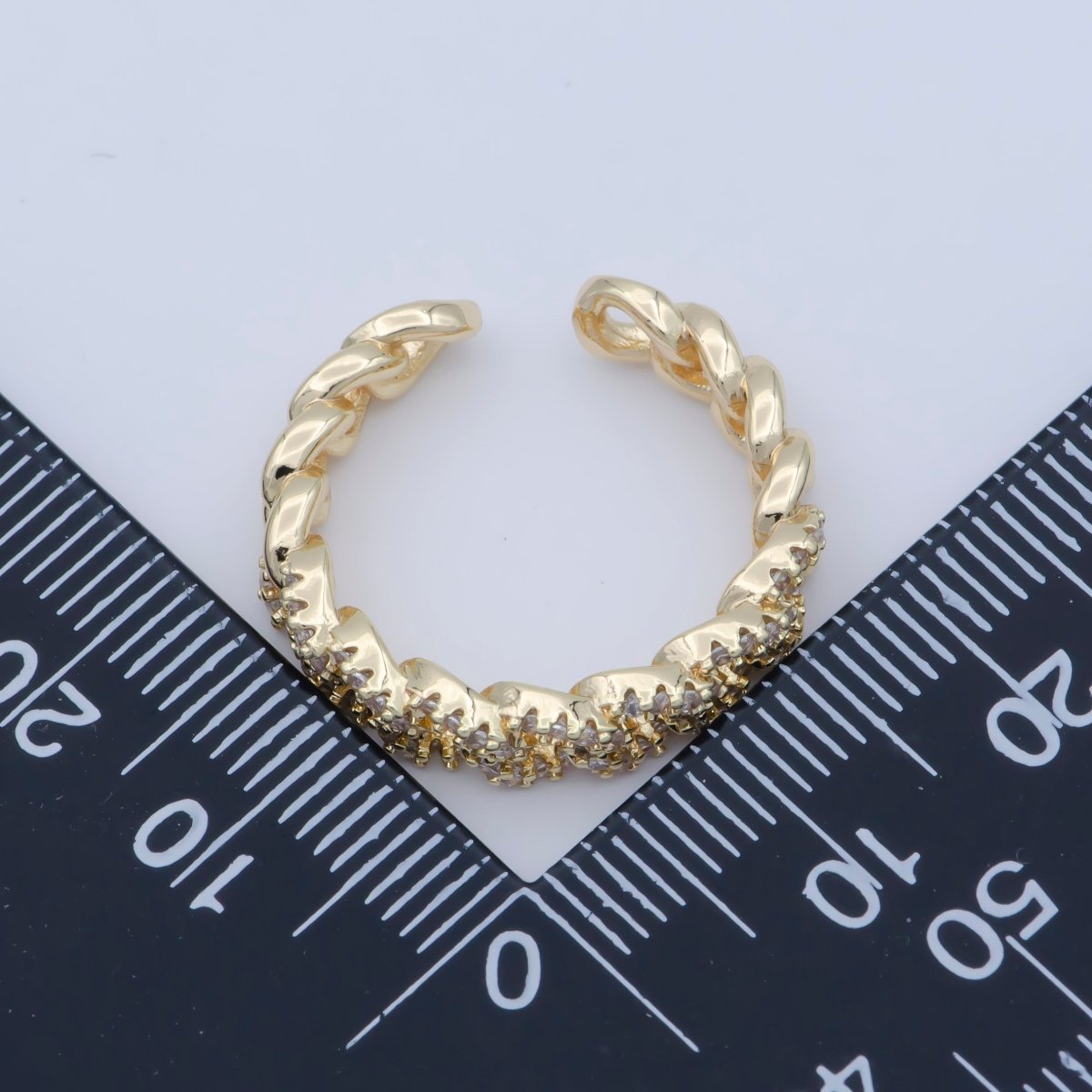 OS 18K Gold Filled Crystal Cubic Zirconia CZ Curb Link Chain Adjustable Ring O-476