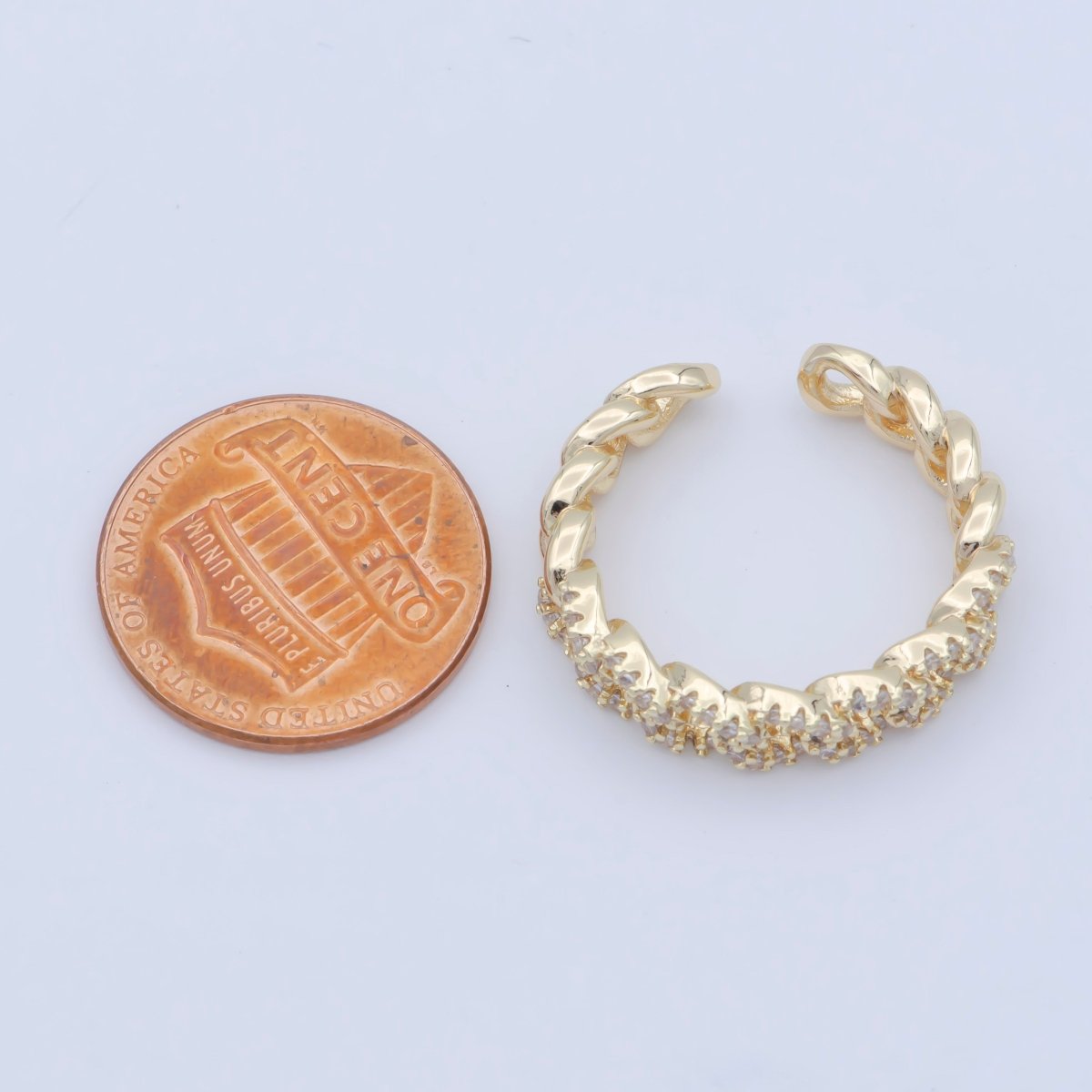 OS 18K Gold Filled Crystal Cubic Zirconia CZ Curb Link Chain Adjustable Ring O-476