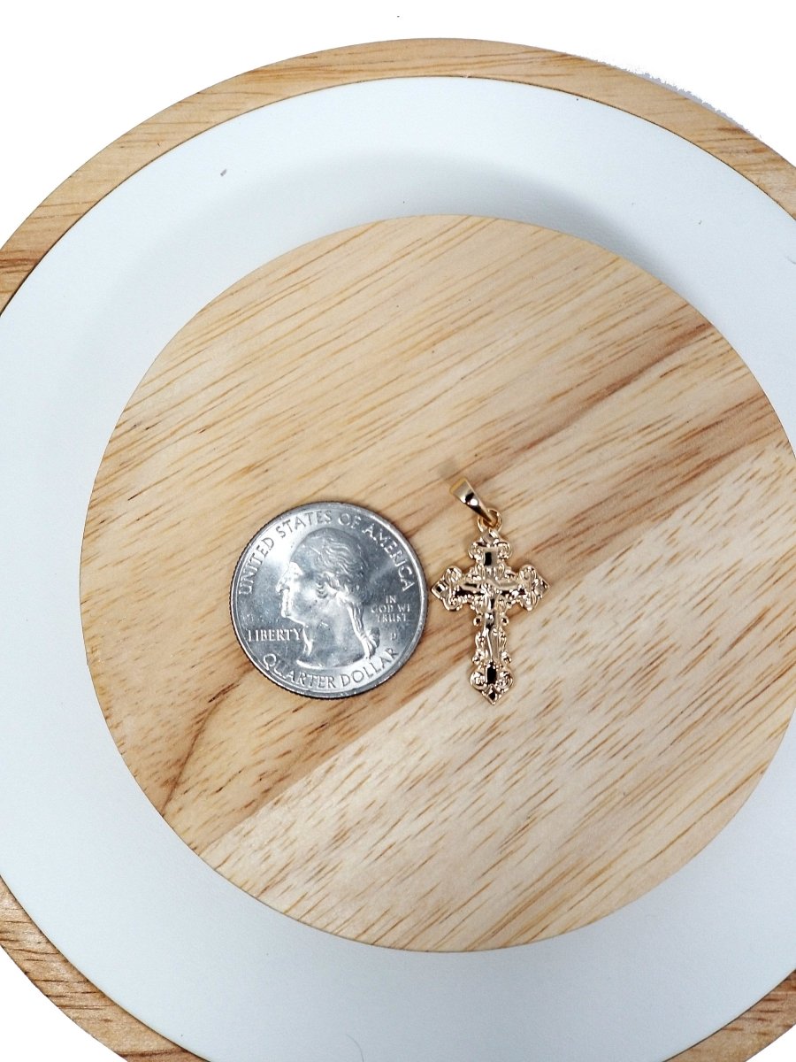 os 18k Gold Filled Ornate Cross Crucifix Pendant Jesus Christ Catholic Rosary Charm Layer Necklace Hoop Earring Jewelry Making H-828