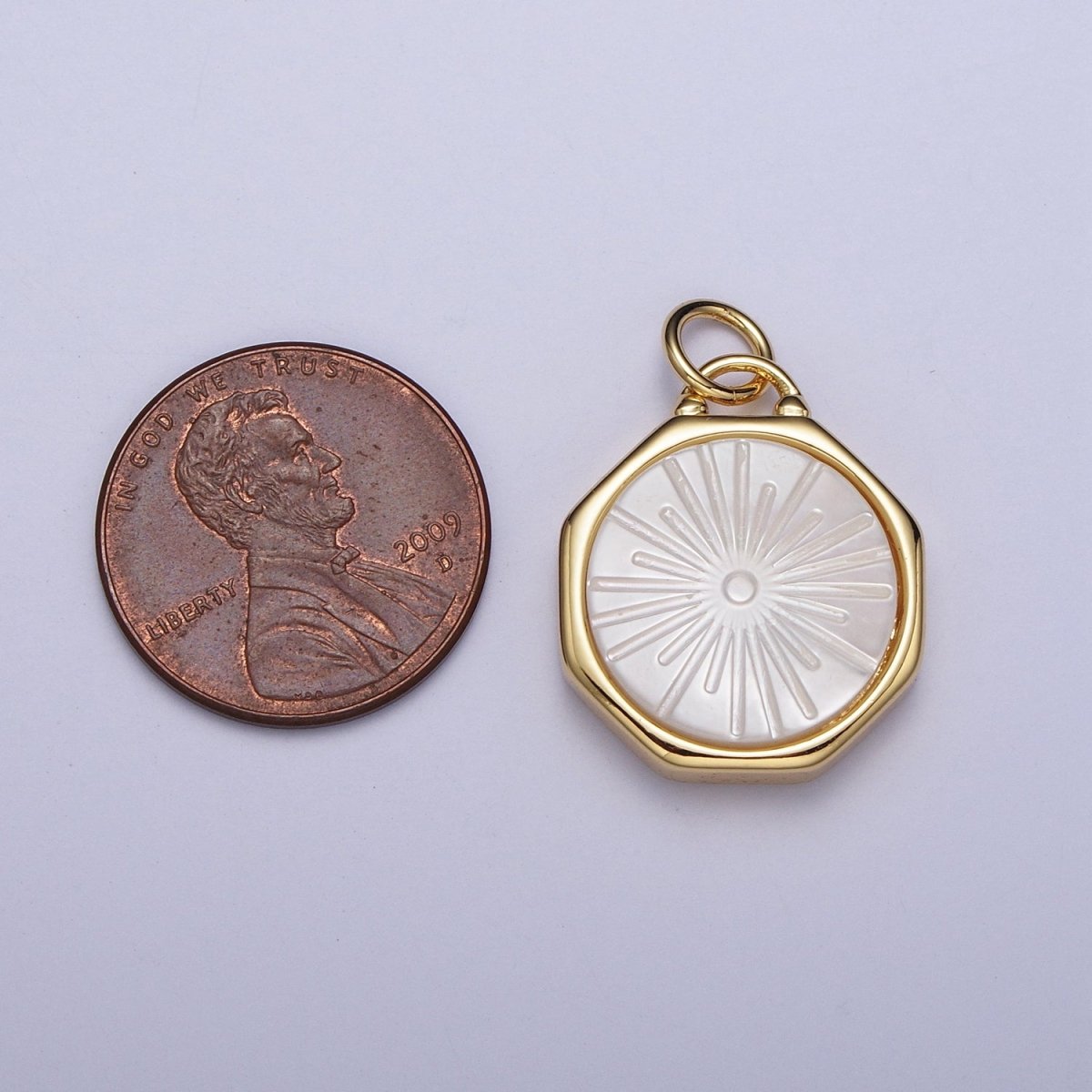 OS 24K Gold Filled Celestial Shining Sun Round Pearl Hexagonal Charm E-433