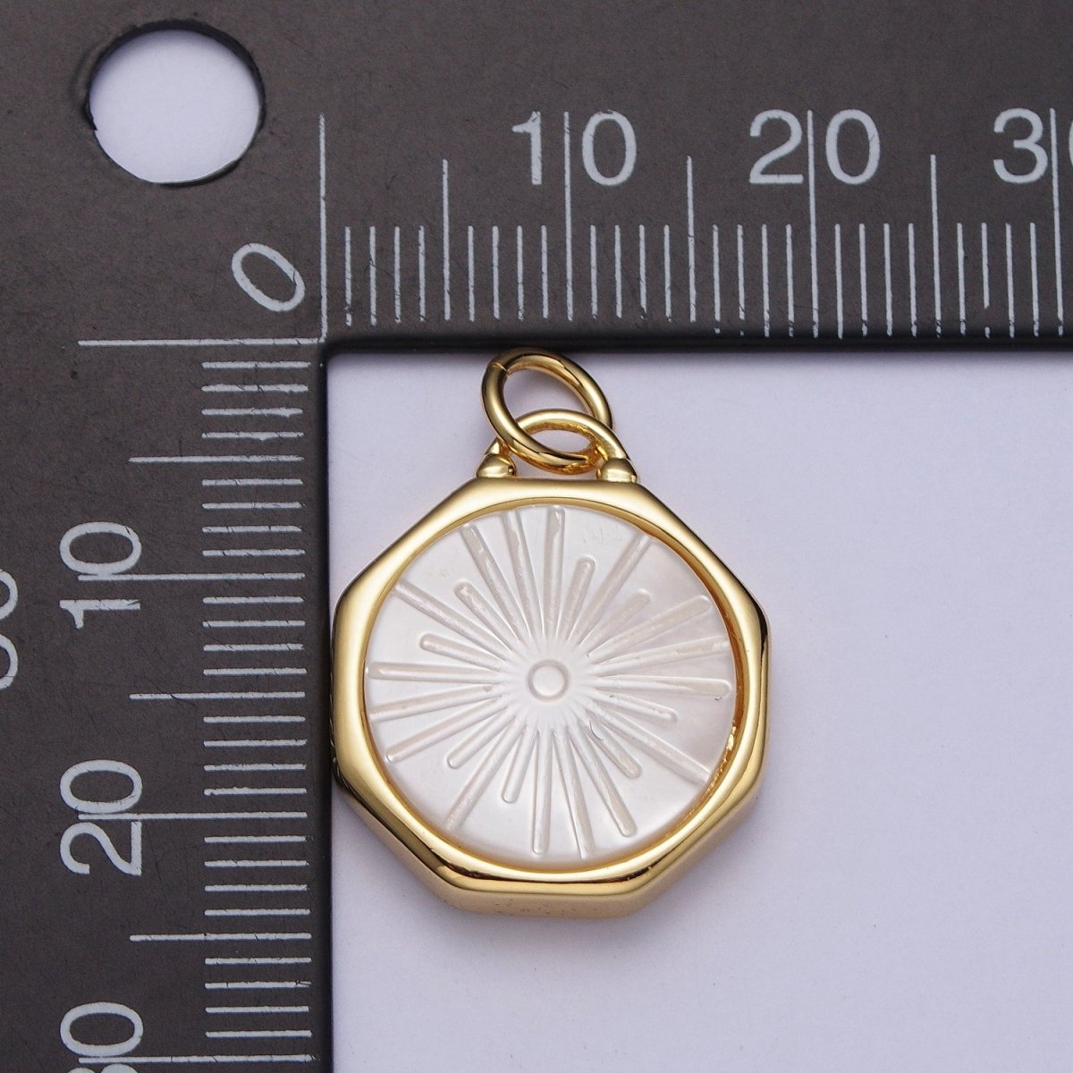 OS 24K Gold Filled Celestial Shining Sun Round Pearl Hexagonal Charm E-433