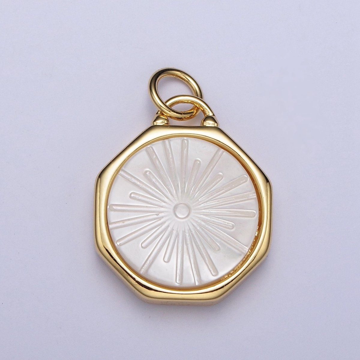 OS 24K Gold Filled Celestial Shining Sun Round Pearl Hexagonal Charm E-433