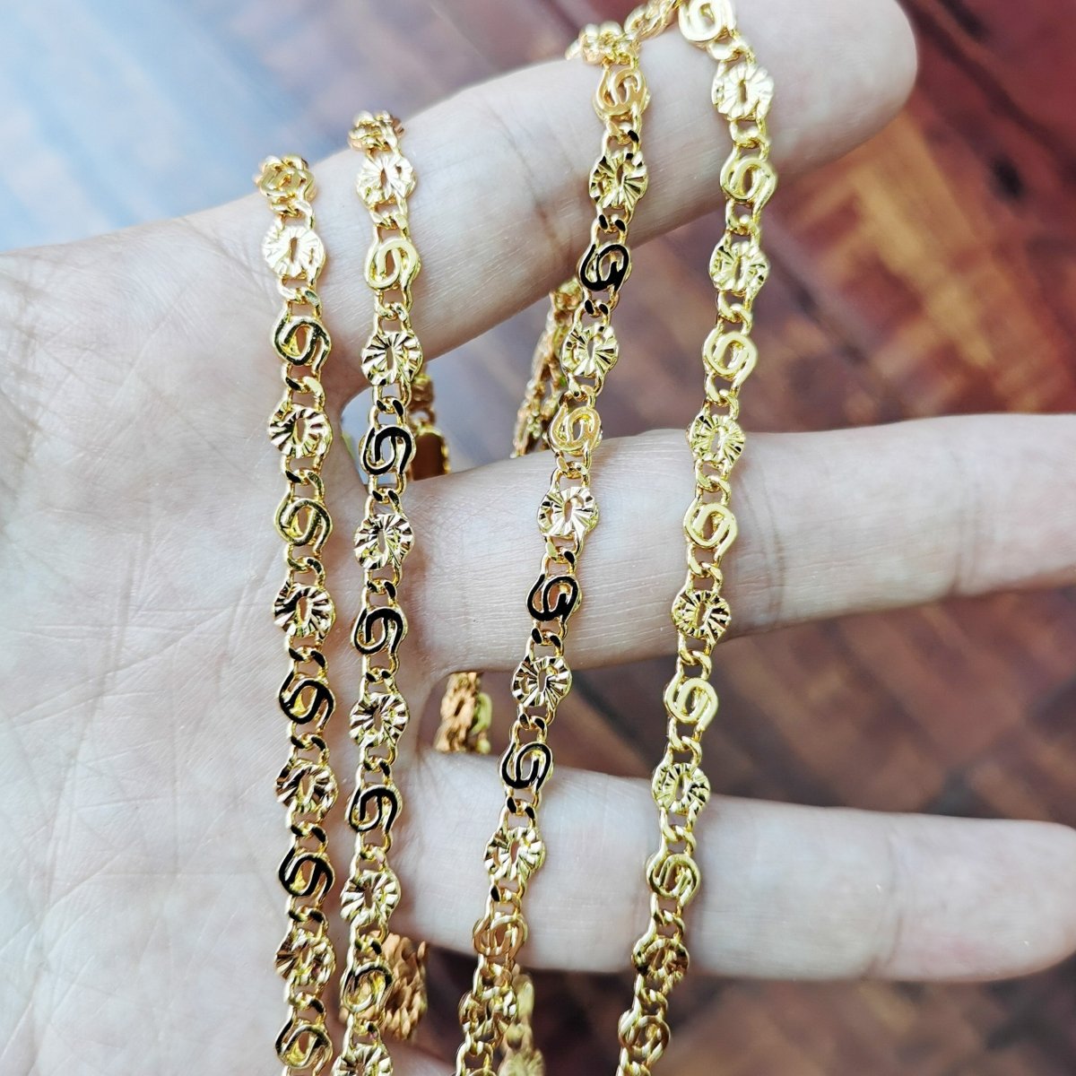 OS 24K Gold Filled Designed Scroll Finished Chain, 19.5 Layering Designed Chain Necklace, 5mm Designed Necklace w/ Lobster Clasps | CN-756
